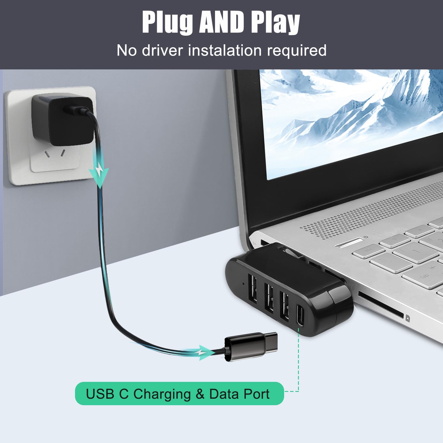 Foto 5 | Hub Usb Vienon Usb 3.0 De 4 Puertos Con 3 Puertos Usb Y 1 Puerto De Alimentación/datos Usb C - Venta Internacional.