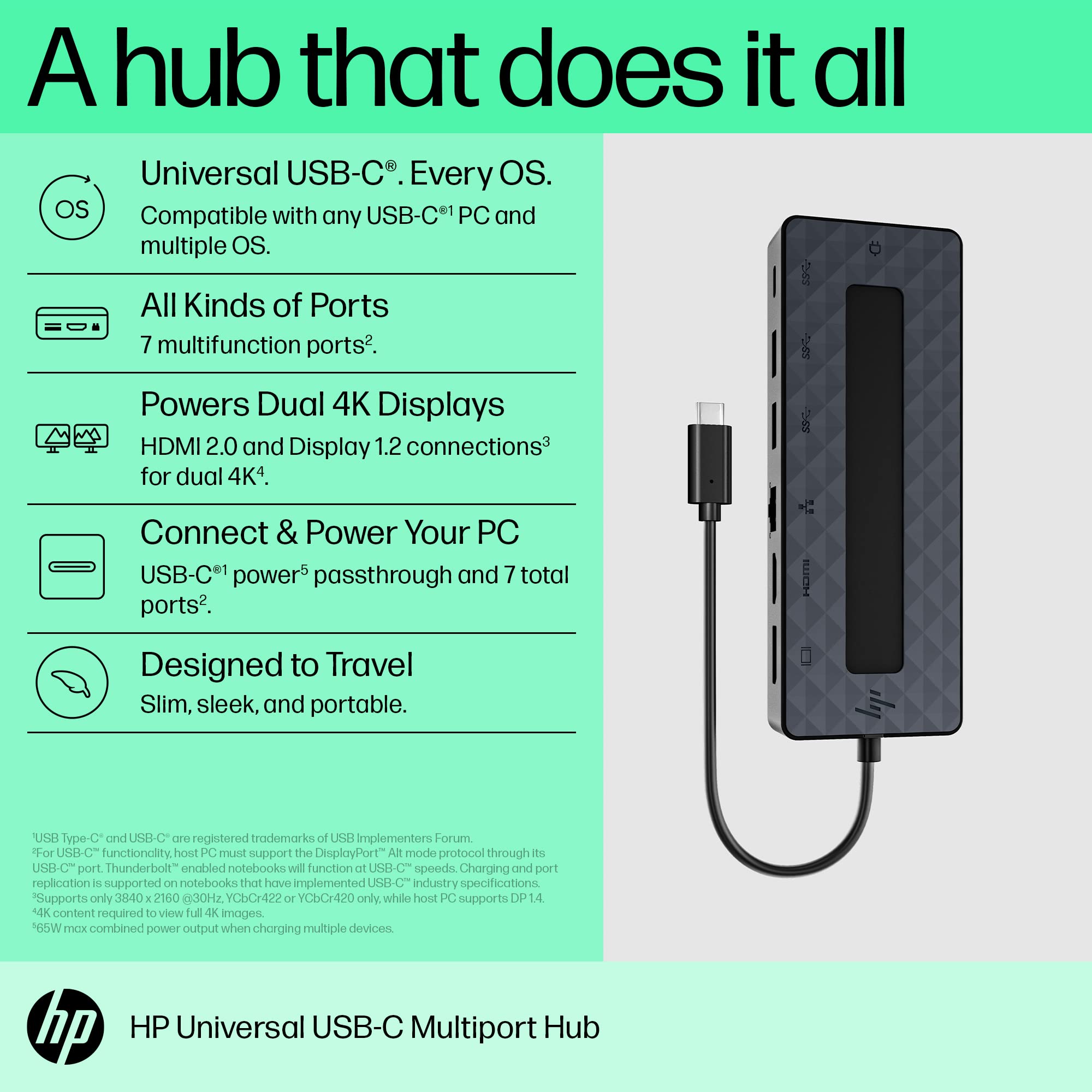 Foto 3 pulgar | Hub Multipuerto Usb-c Hp Universal Black De 7 Puertos 4k Hdmi - Venta Internacional.