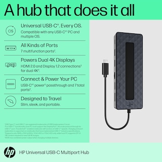 Foto 2 | Hub Multipuerto Usb-c Hp Universal Black De 7 Puertos 4k Hdmi - Venta Internacional.