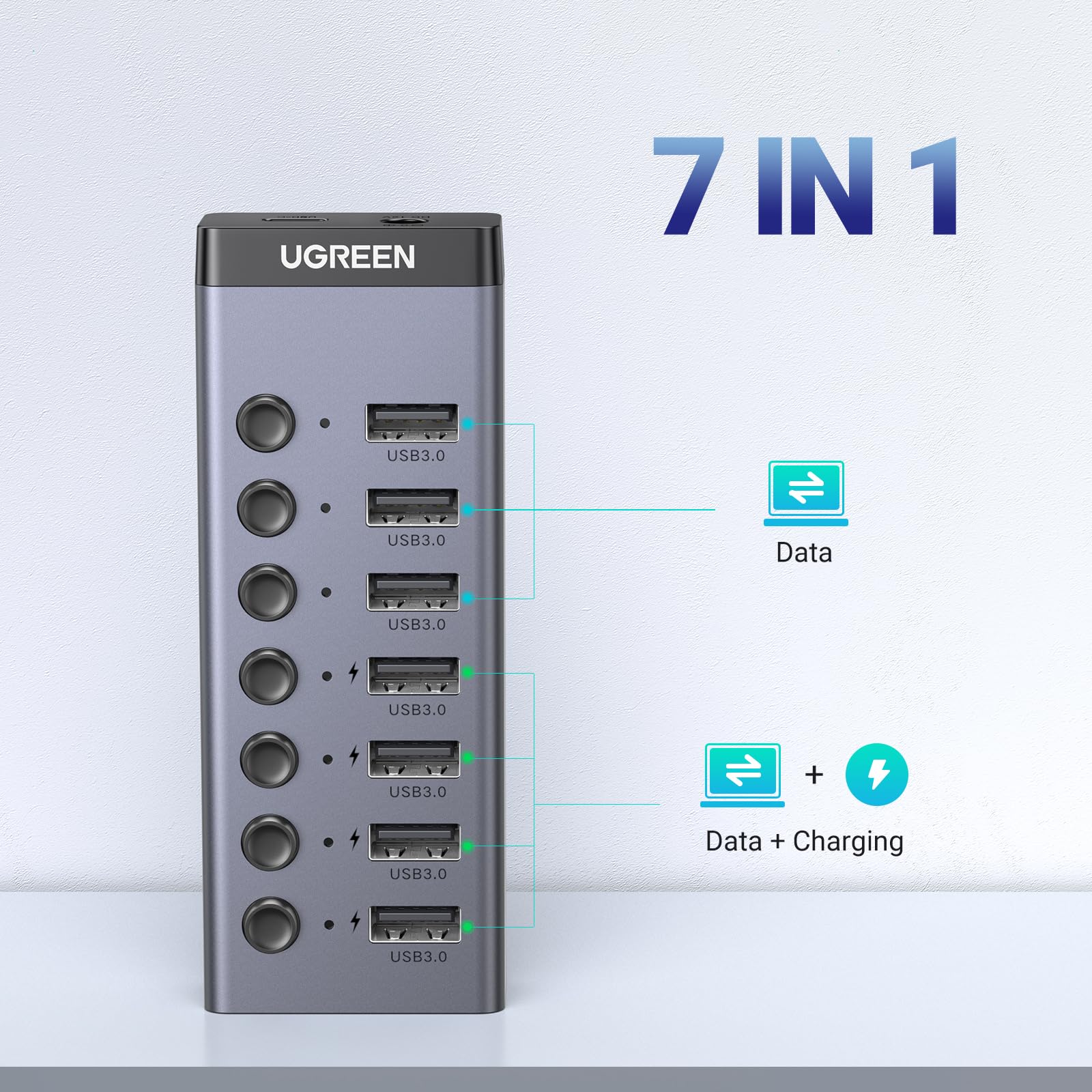Foto 3 pulgar | Hub Usb 3.0 Alimentado Por Ugreen De 7 Puertos Con 4 Puertos De Carga - Venta Internacional.