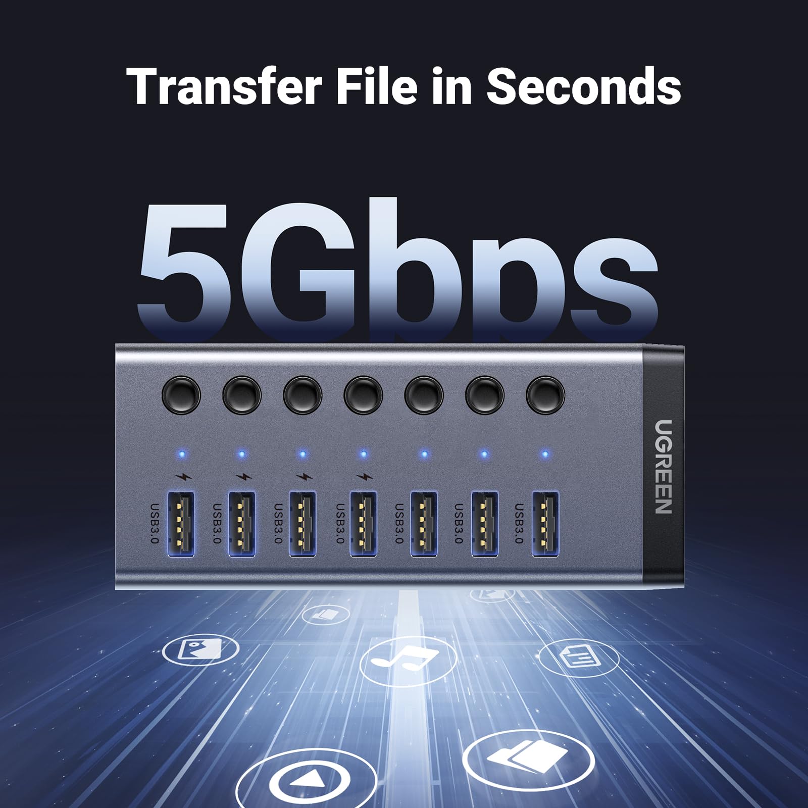 Foto 3 | Hub Usb 3.0 Alimentado Por Ugreen De 7 Puertos Con 4 Puertos De Carga - Venta Internacional.