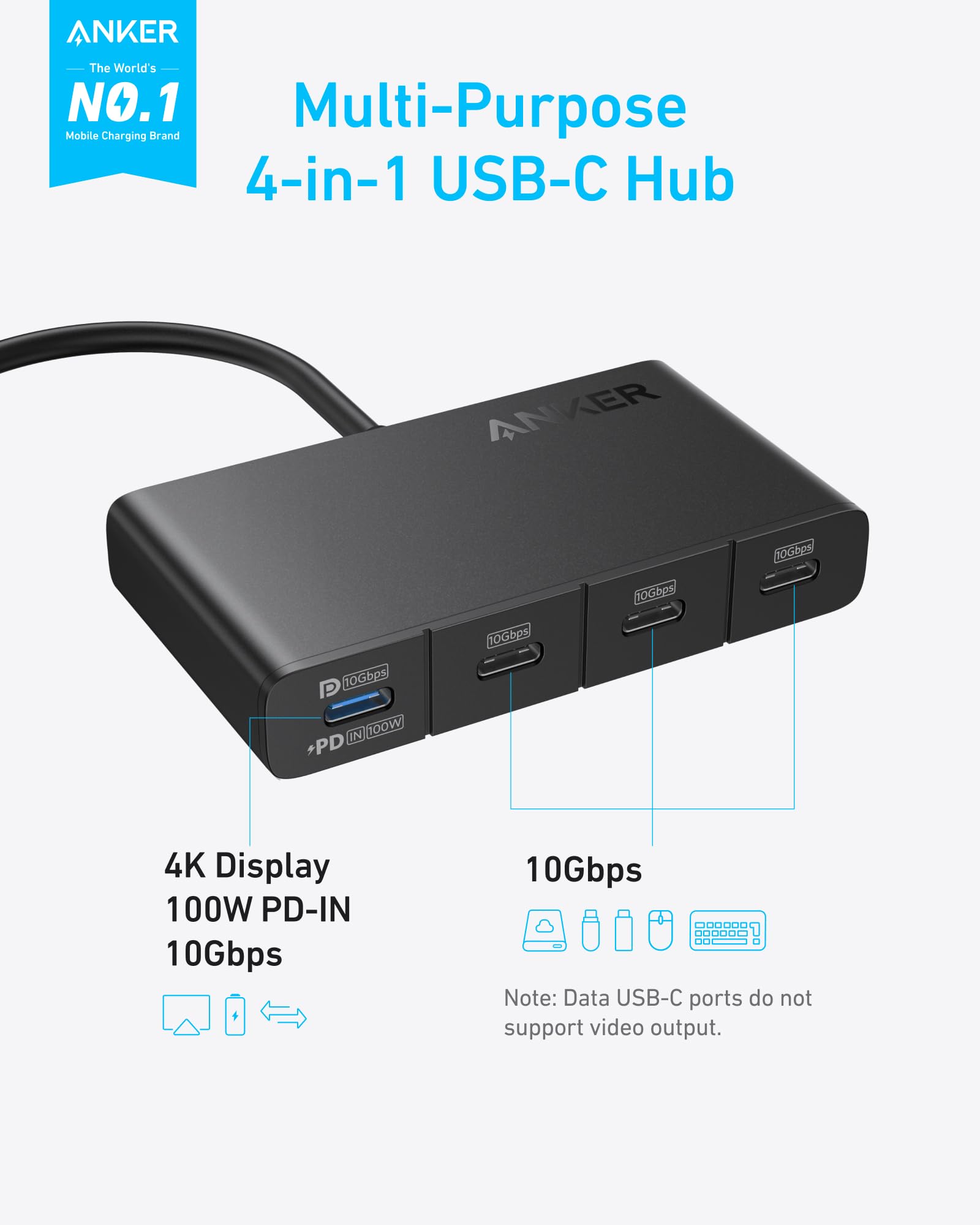 Foto 3 pulgar | Concentrador USB-C Anker 4 en 1 de 10 Gbps con Entrada PD de 100 W y 4 Puertos - Venta Internacional