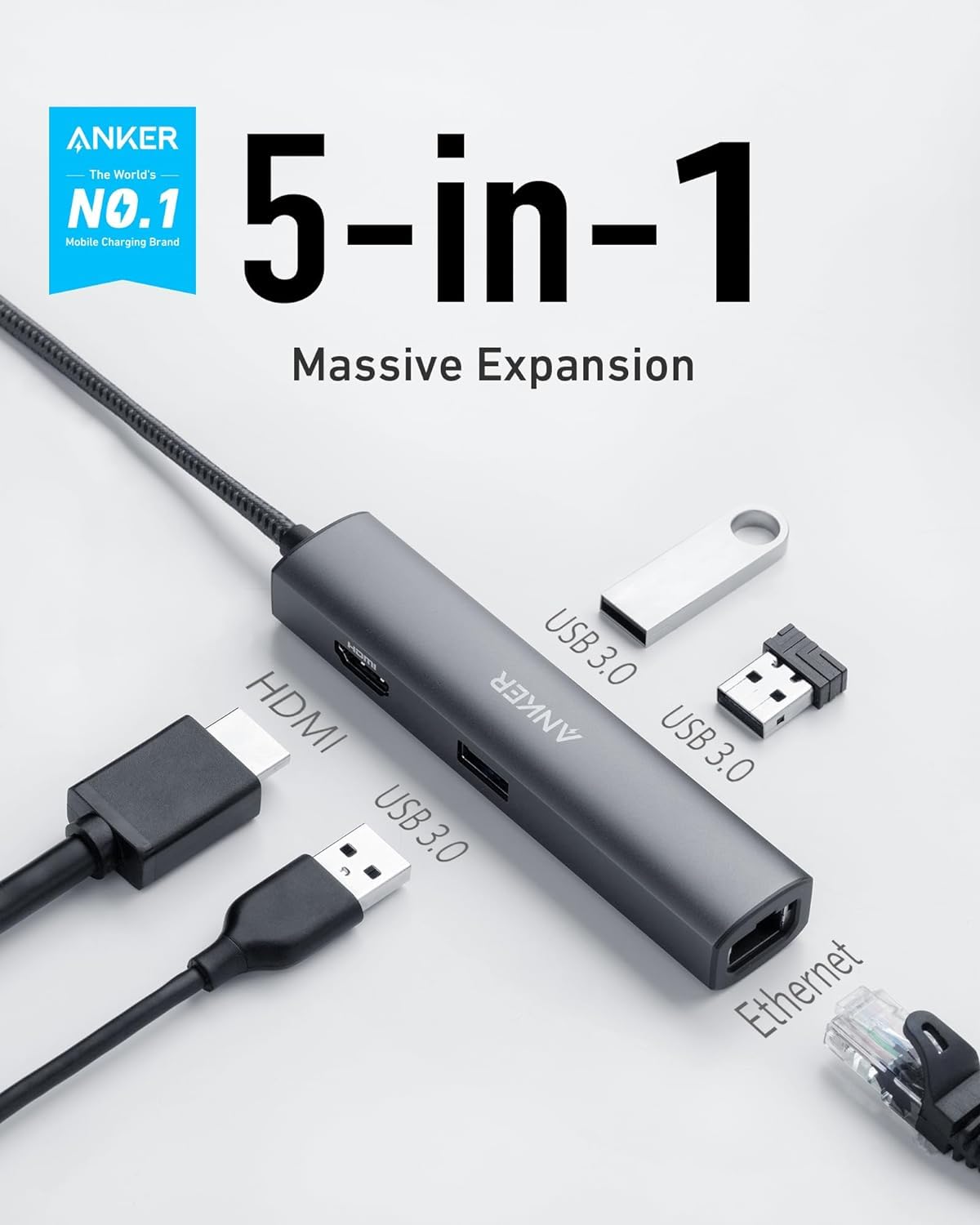 Foto 2 | Adaptador Usb C Hub Anker Powerexpand+ 5 En 1 Con Hdmi 4k - Venta Internacional.