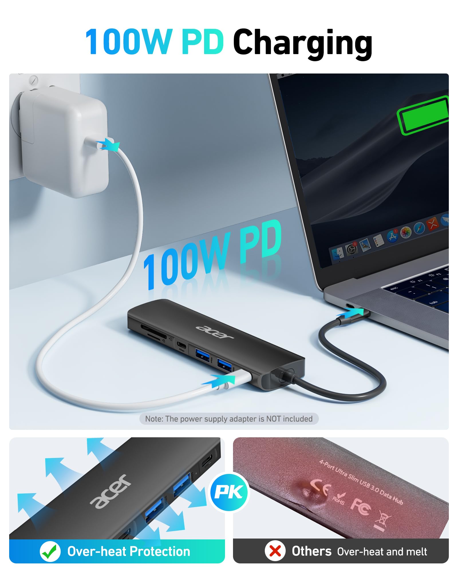 Foto 5 pulgar | Hub Usb C Acer 7-en-1 Usb-c A Hdmi 4k Pd 100w Negro - Venta Internacional.