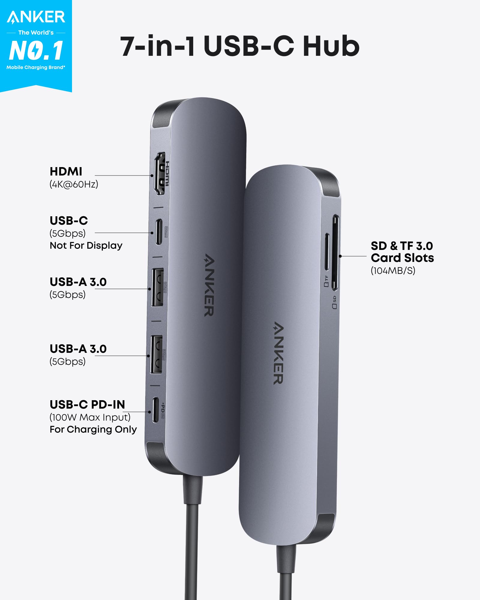 Foto 3 pulgar | Adaptador Multipuerto 7 En 1 Usb C Hub Anker 4k @60hz Hdmi 100 W - Venta Internacional.