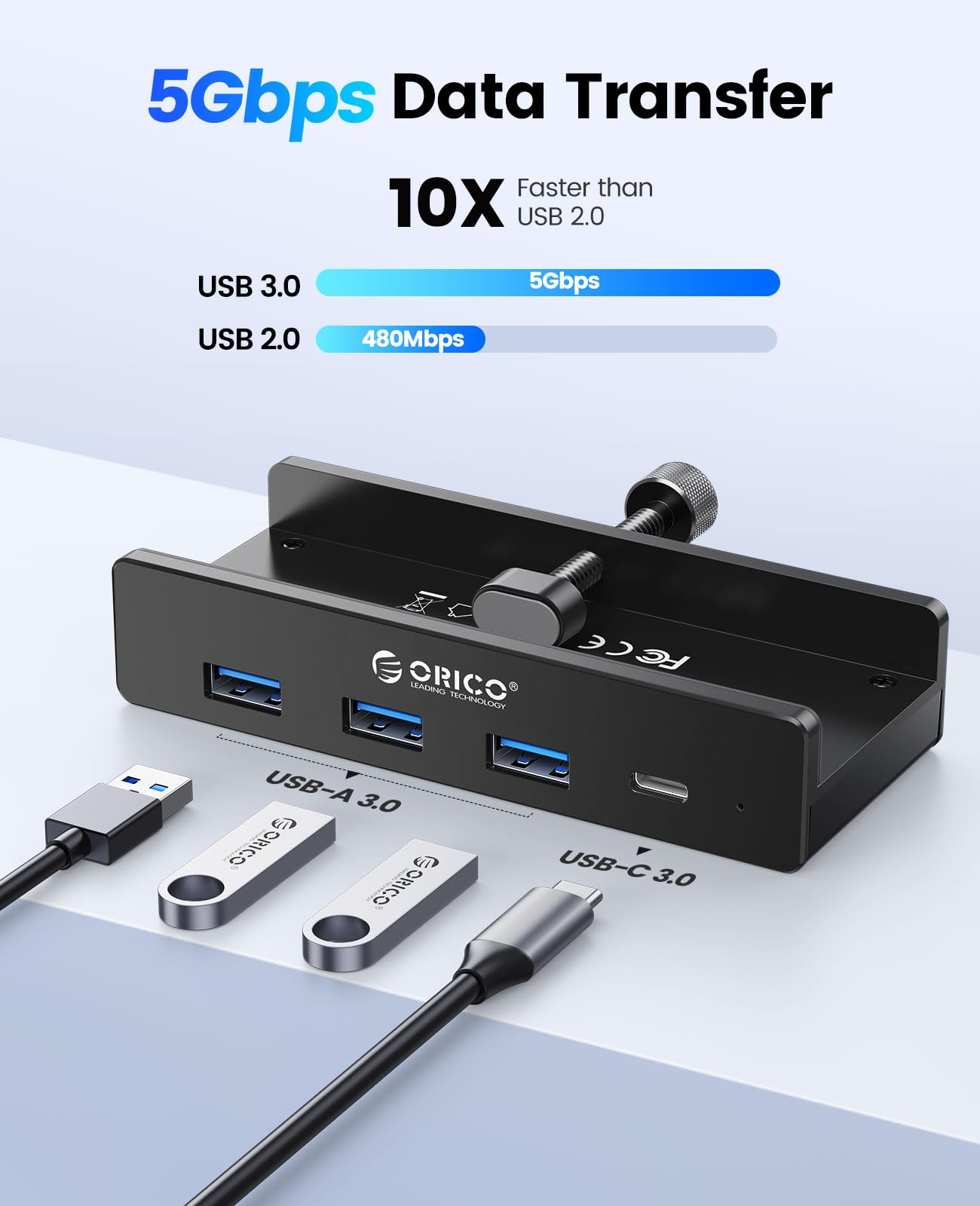Foto 3 pulgar | Hub Usb Orico Clamp Usb 3.0 De 4 Puertos Con Fuente De Alimentación Adicional Negra - Venta Internacional.