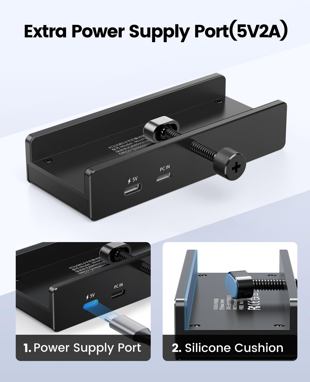 Foto 4 | Hub Usb Orico Clamp Usb 3.0 De 4 Puertos Con Fuente De Alimentación Adicional Negra - Venta Internacional.