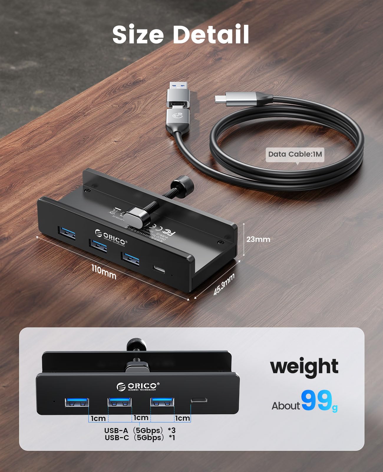 Foto 6 | Hub Usb Orico Clamp Usb 3.0 De 4 Puertos Con Fuente De Alimentación Adicional Negra - Venta Internacional.