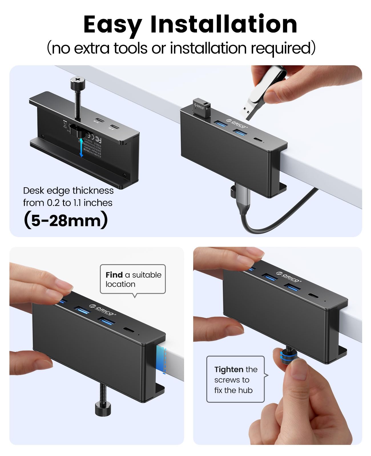 Foto 7 | Hub Usb Orico Clamp Usb 3.0 De 4 Puertos Con Fuente De Alimentación Adicional Negra - Venta Internacional.