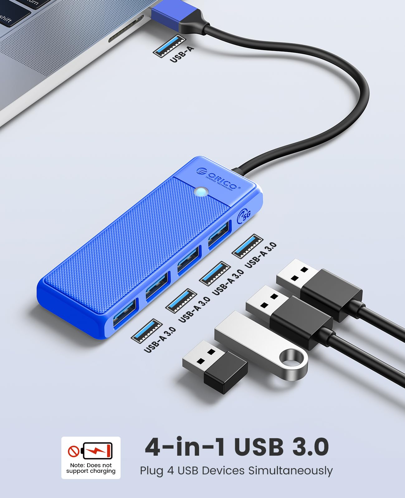 Foto 3 pulgar | Divisor Usb 3.0 Orico De 4 Puertos Ultradelgado, Azul - Venta Internacional.