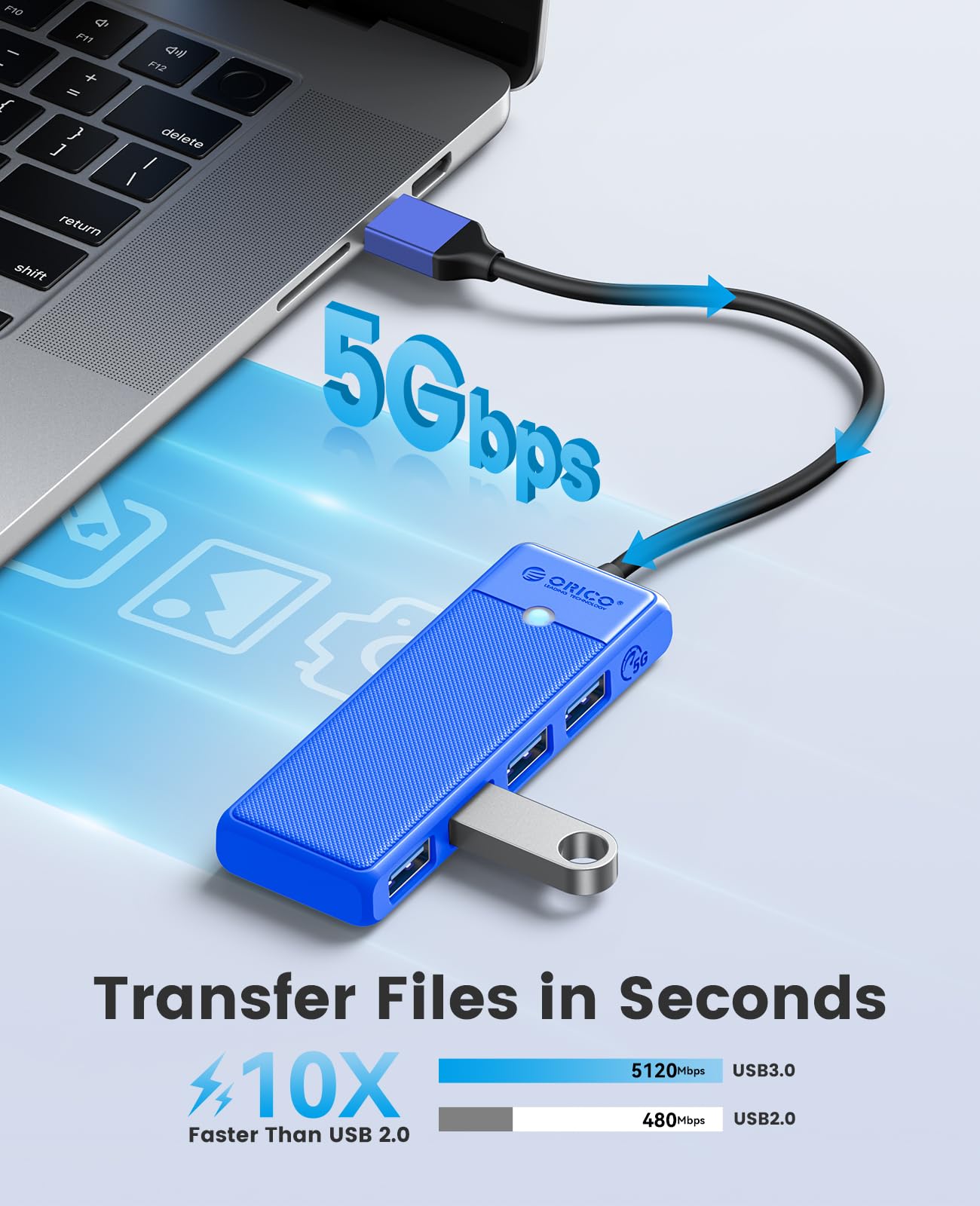Foto 3 | Divisor Usb 3.0 Orico De 4 Puertos Ultradelgado, Azul - Venta Internacional.