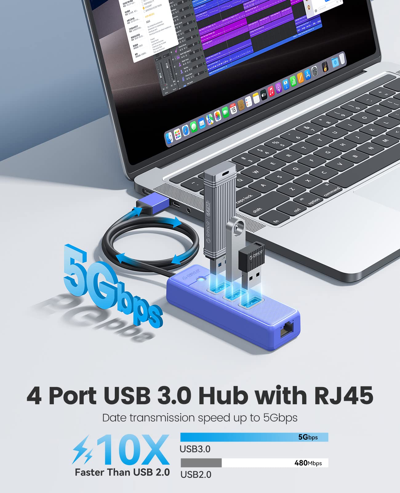 Foto 3 | Hub Usb Ethernet Orico De 4 Puertos Usb 3.0 Con Gigabit Ethernet - Venta Internacional.