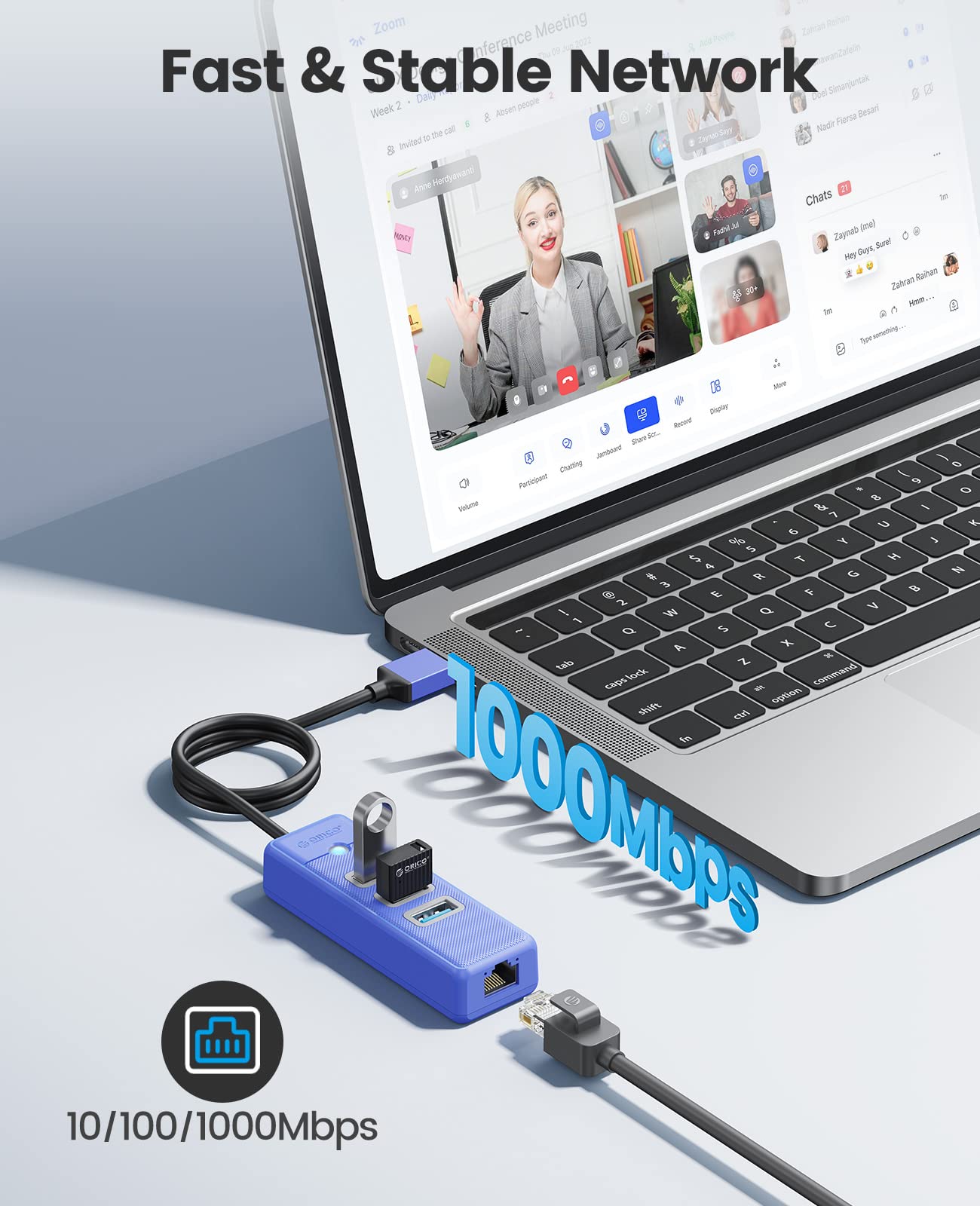 Foto 5 pulgar | Hub Usb Ethernet Orico De 4 Puertos Usb 3.0 Con Gigabit Ethernet - Venta Internacional.