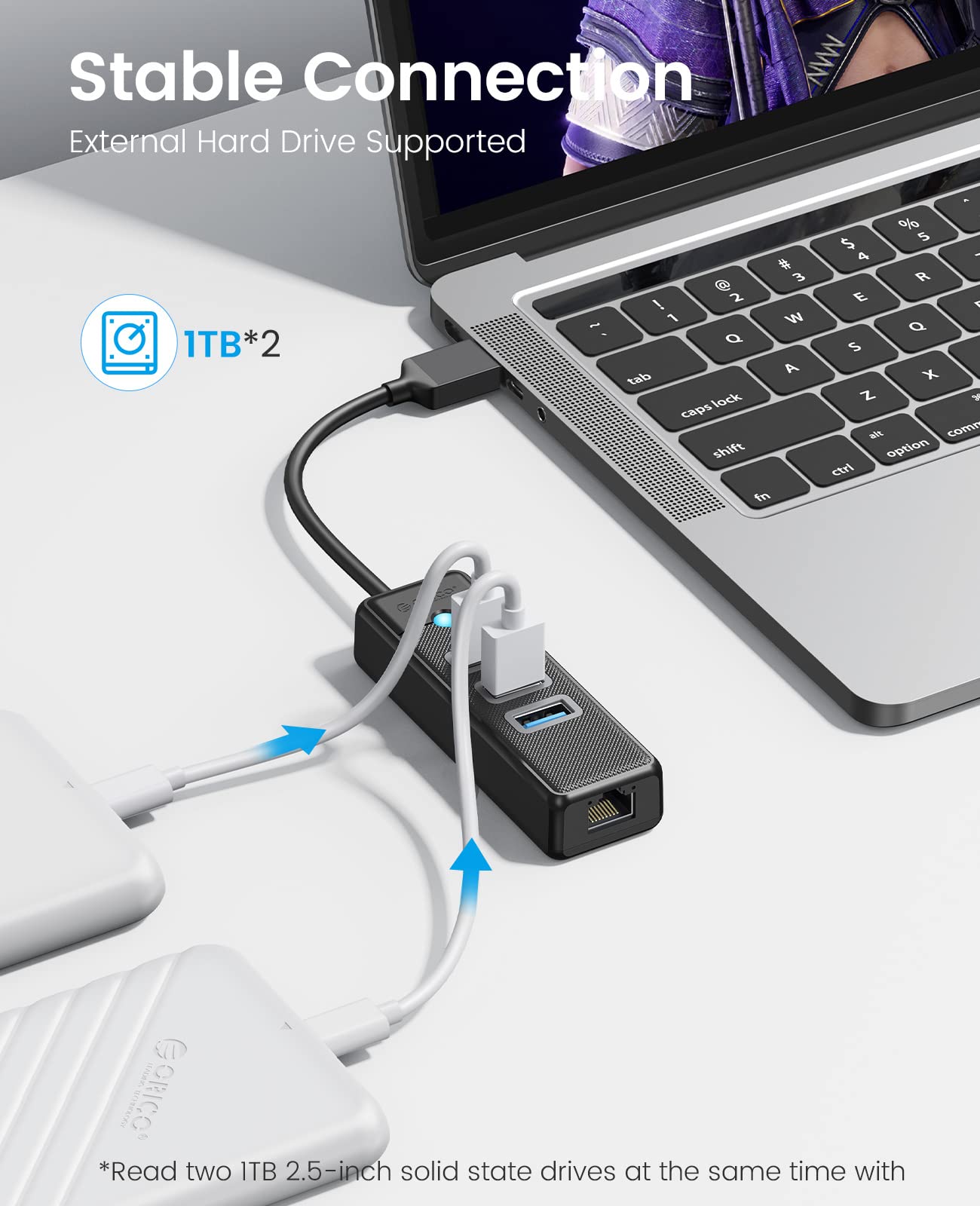 Foto 3 | Adaptador Usb 3.0 A Ethernet Hub 4 En 1 Orico Con Cable Negro - Venta Internacional.