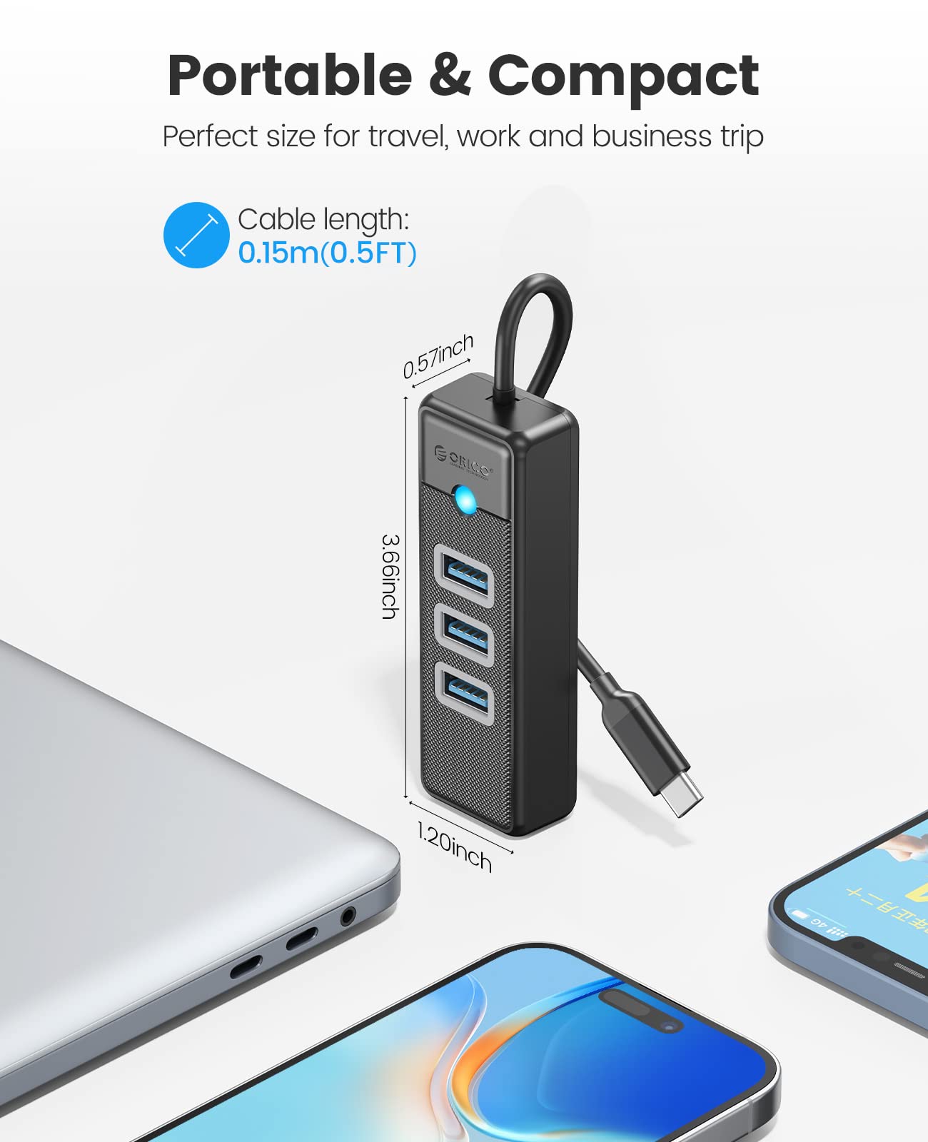 Foto 5 pulgar | Adaptador Usb 3.0 A Ethernet Hub 4 En 1 Orico Con Cable Negro - Venta Internacional.