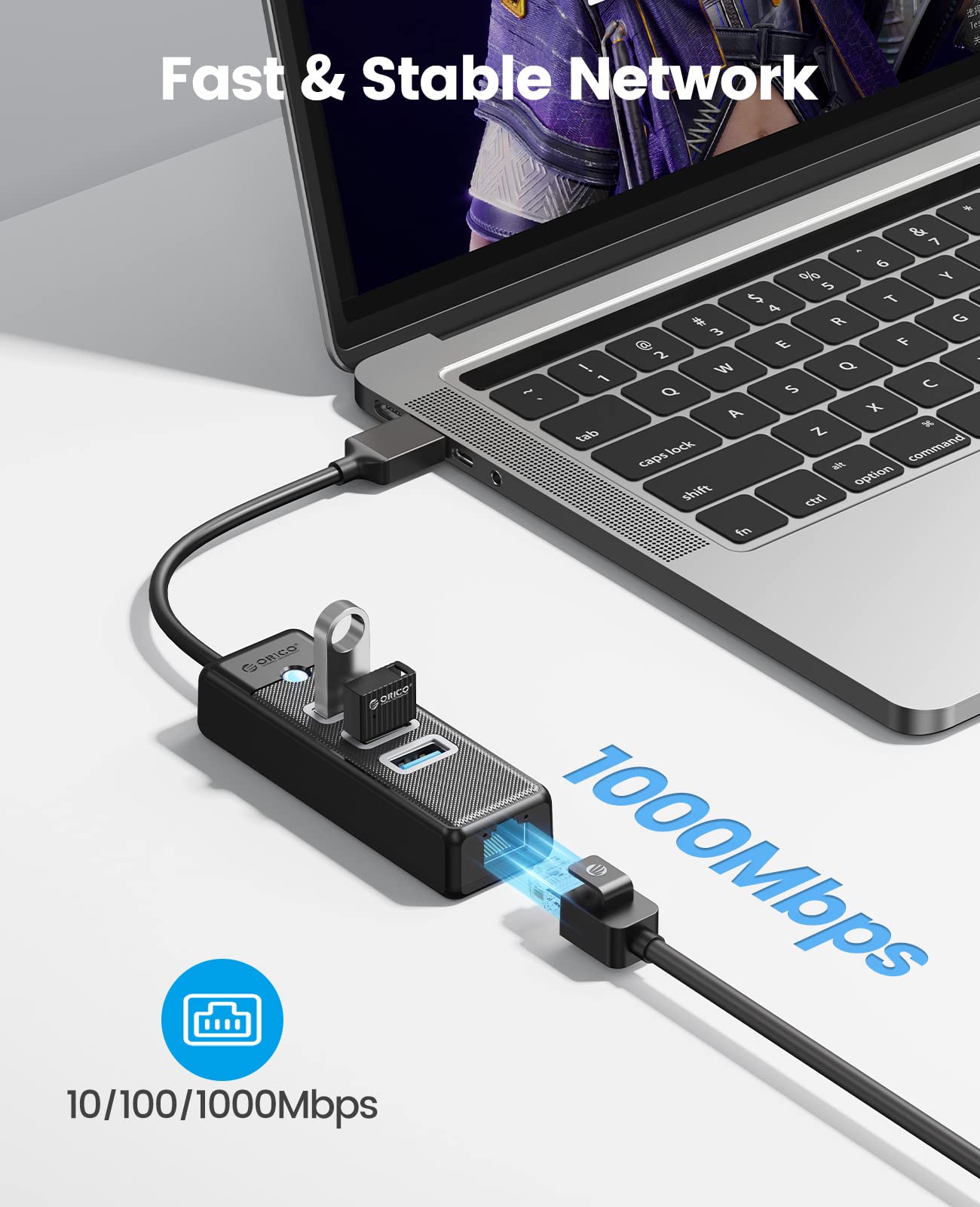 Foto 5 | Adaptador Usb 3.0 A Ethernet Hub 4 En 1 Orico Con Cable Negro - Venta Internacional.