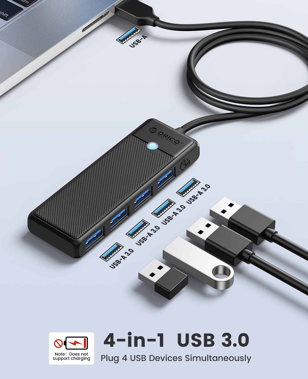 Foto 3 pulgar | Hub Usb 3.0 Orico De 4 Puertos Con Cable De 1 M Para Portátil Macbook Negro - Venta Internacional.
