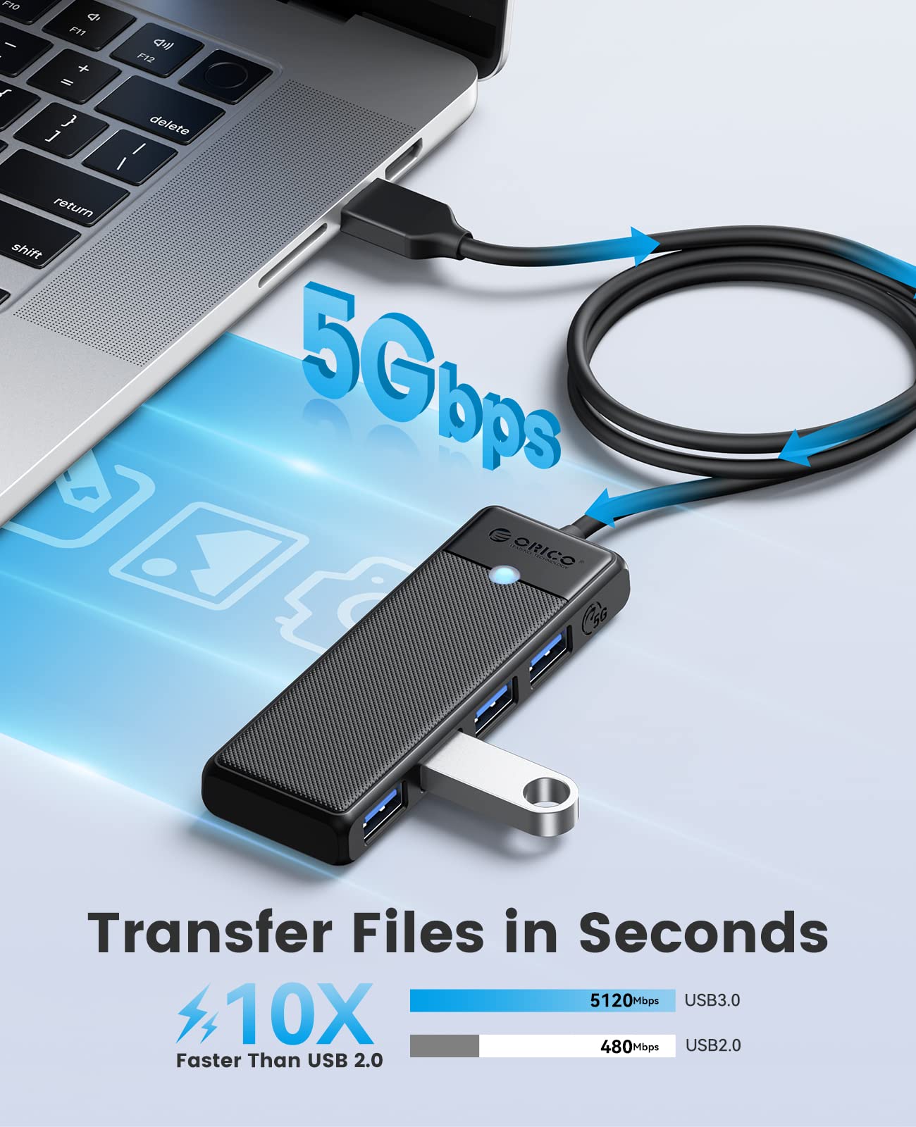 Foto 4 pulgar | Hub Usb 3.0 Orico De 4 Puertos Con Cable De 1 M Para Portátil Macbook Negro - Venta Internacional.