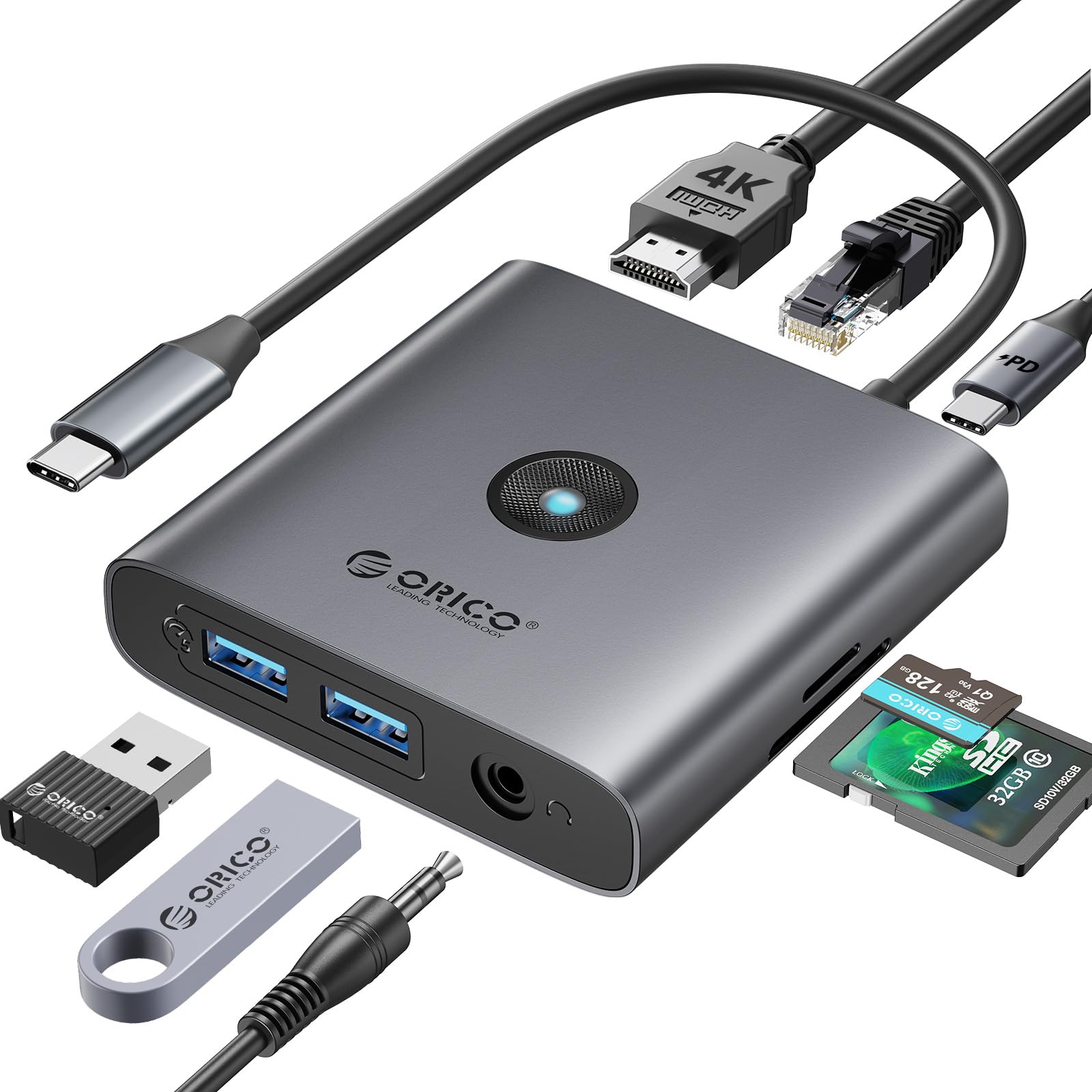 Foto 2 pulgar | Estación De Acoplamiento Usb C Orico 8 En 1 Con 4k Hdmi 100w Pd - Venta Internacional.
