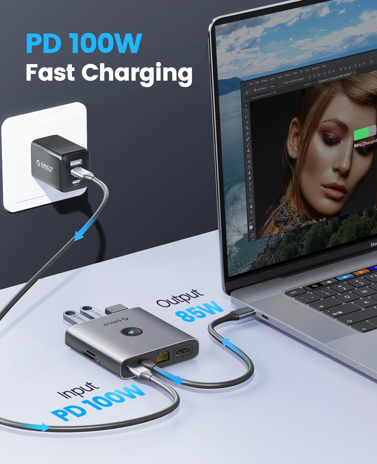 Foto 6 pulgar | Estación De Acoplamiento Usb C Orico 8 En 1 Con 4k Hdmi 100w Pd - Venta Internacional.