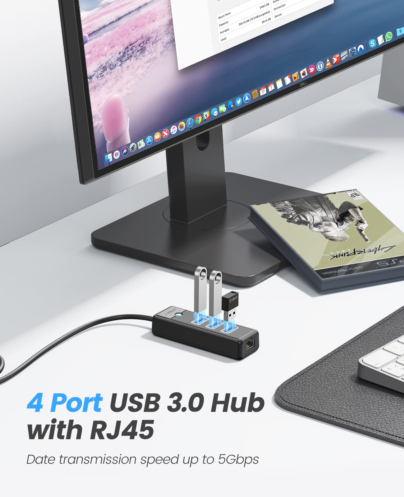 Foto 3 pulgar | Adaptador Usb 3.0 A Ethernet Hub 4 En 1 Orico Con Cable De 6 Pies - Venta Internacional.