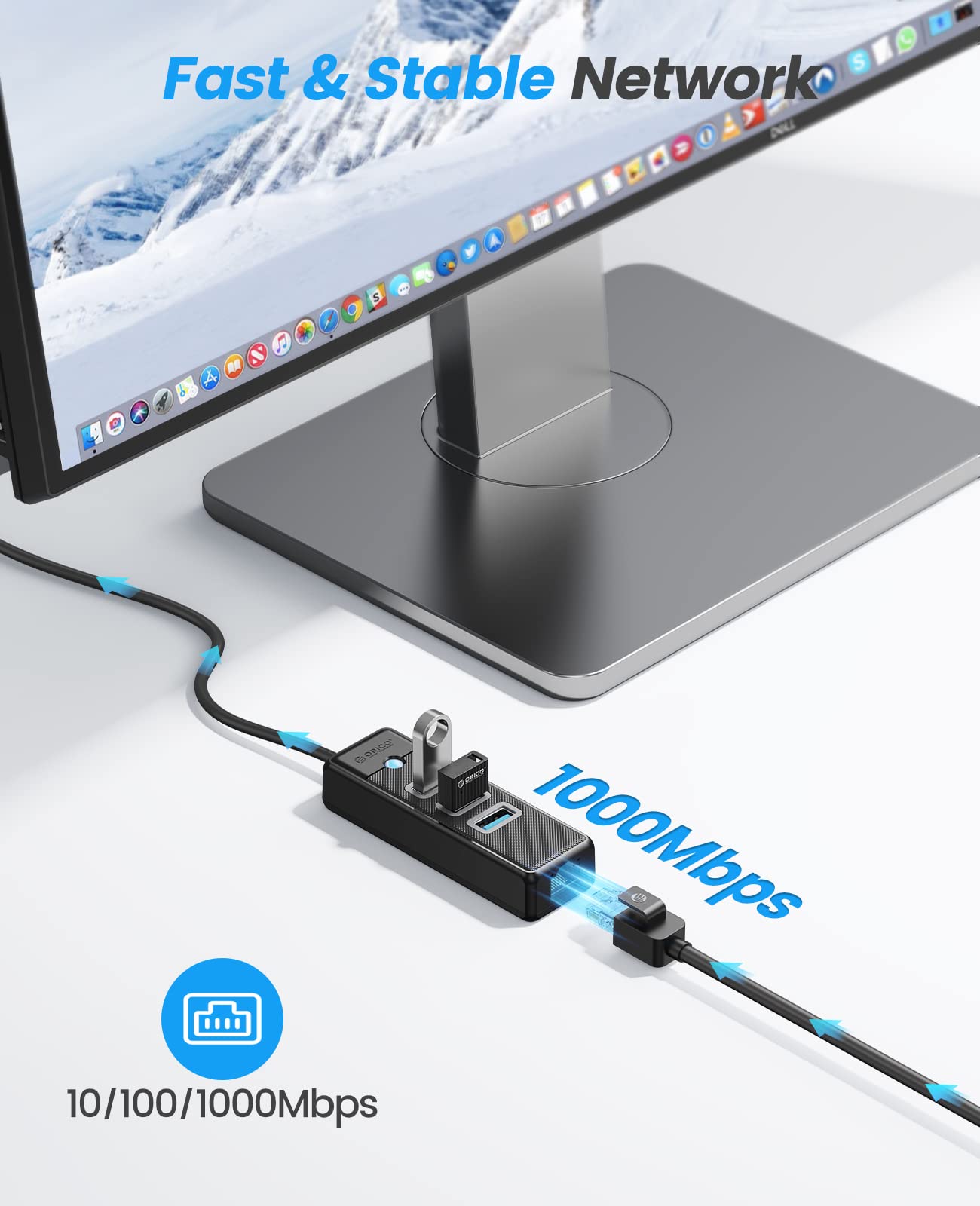 Foto 5 | Adaptador Usb 3.0 A Ethernet Hub 4 En 1 Orico Con Cable De 6 Pies - Venta Internacional.