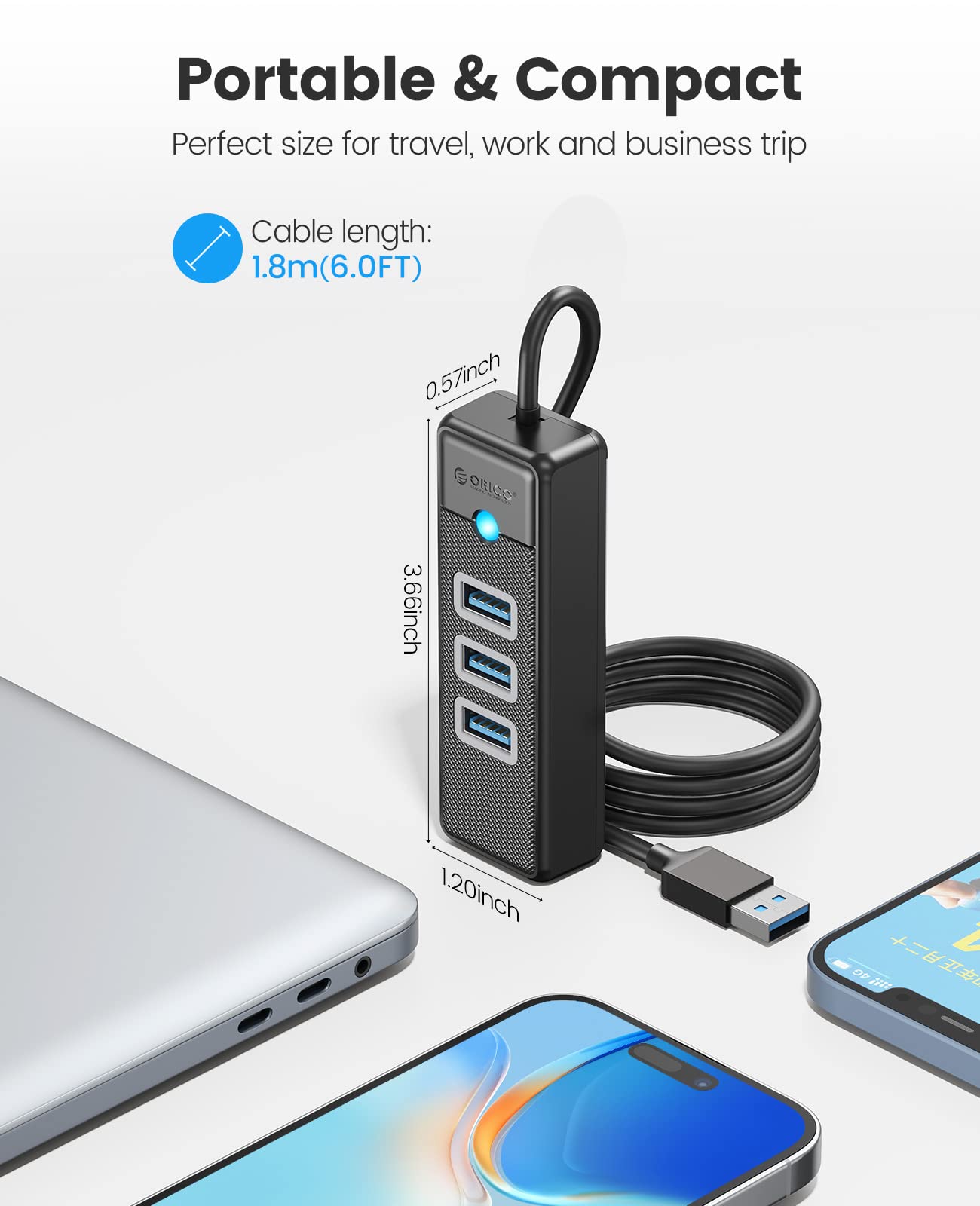 Foto 7 | Adaptador Usb 3.0 A Ethernet Hub 4 En 1 Orico Con Cable De 6 Pies - Venta Internacional.