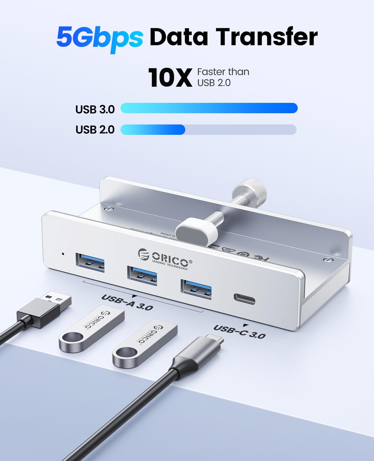 Foto 3 pulgar | Hub Usb Orico Clamp Usb 3.0 Con 3 Puertos Usb-a Y Usb-c - Venta Internacional.