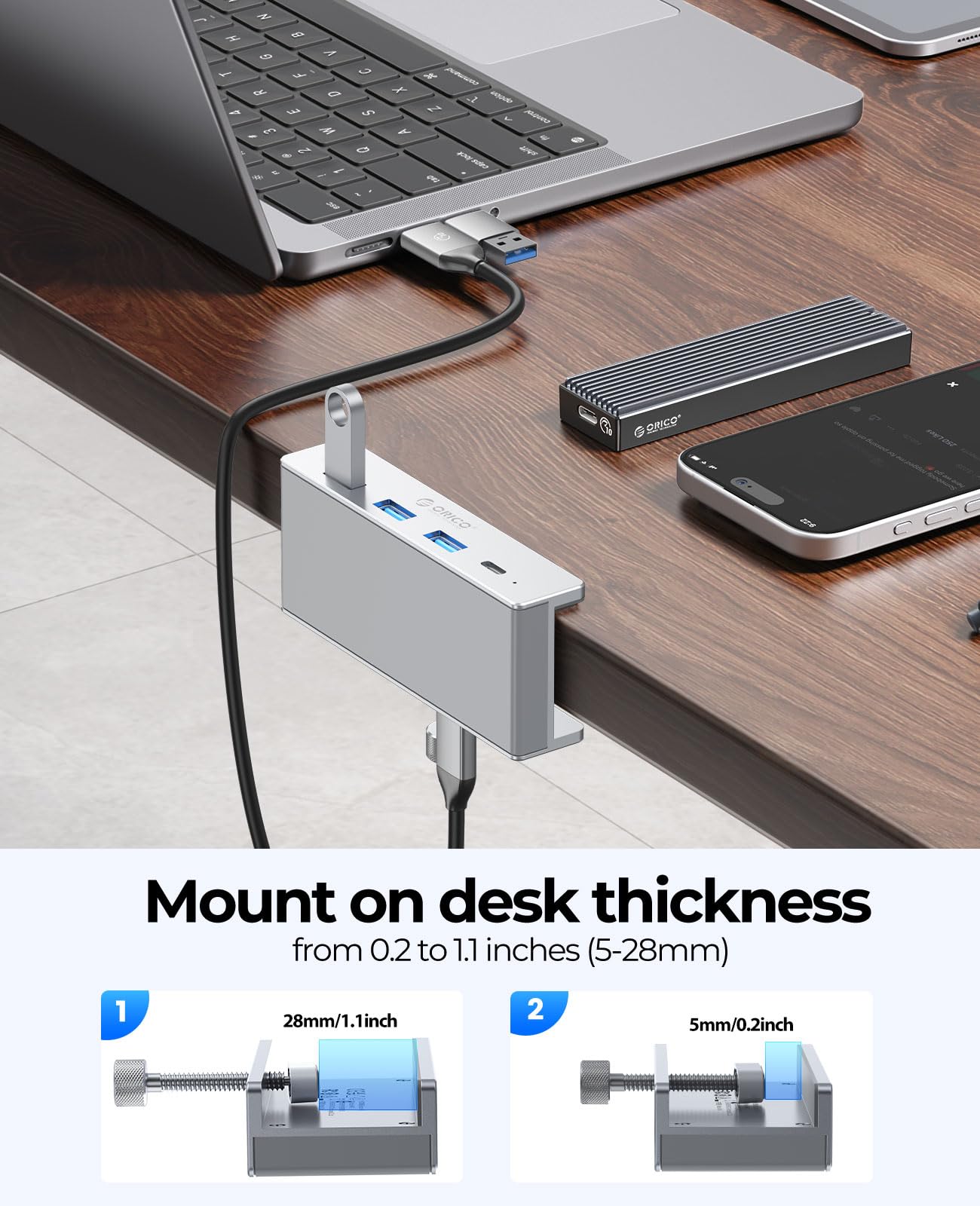 Foto 6 pulgar | Hub Usb Orico Clamp Usb 3.0 Con 3 Puertos Usb-a Y Usb-c - Venta Internacional.