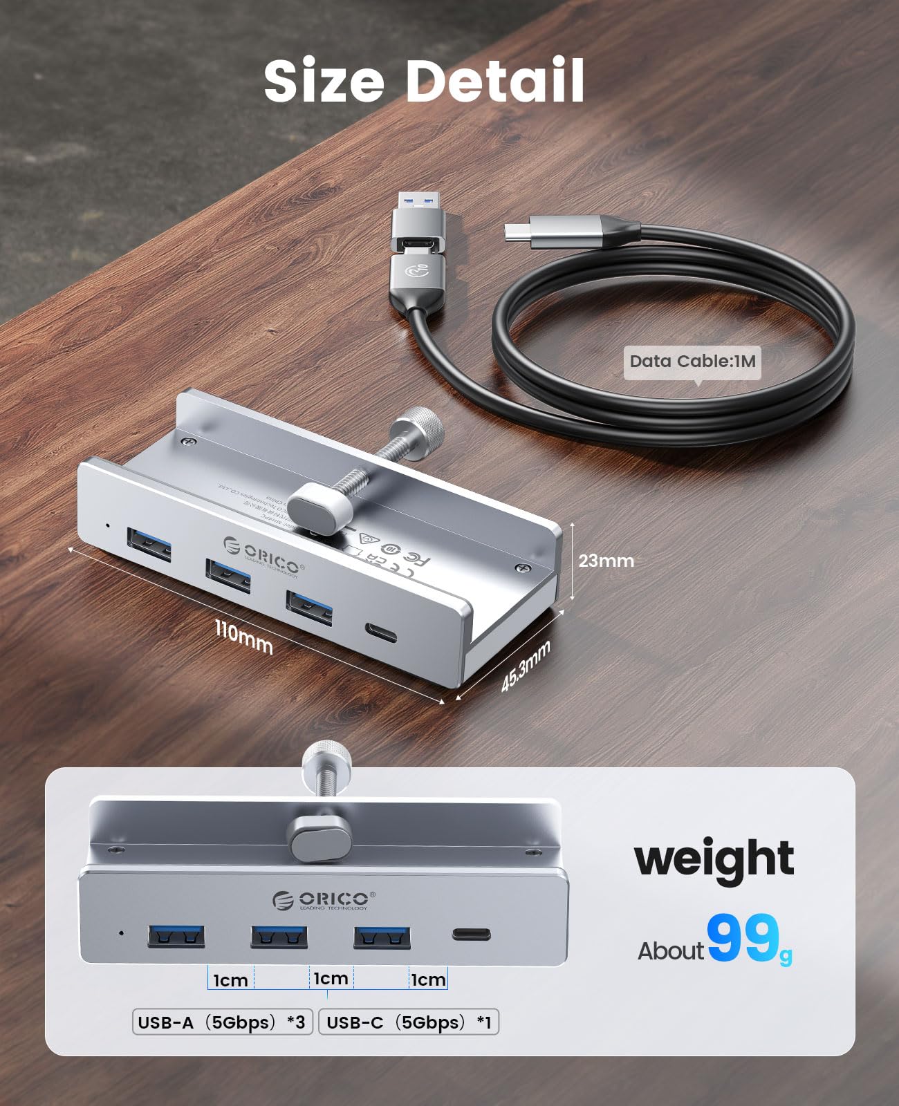 Foto 7 pulgar | Hub Usb Orico Clamp Usb 3.0 Con 3 Puertos Usb-a Y Usb-c - Venta Internacional.