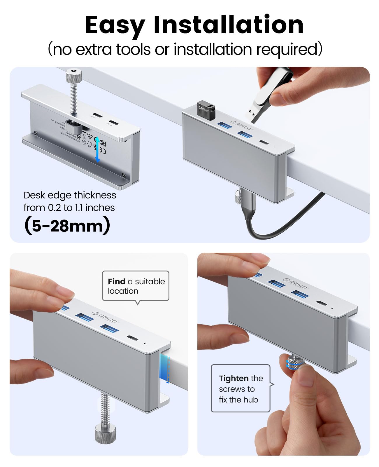 Foto 8 pulgar | Hub Usb Orico Clamp Usb 3.0 Con 3 Puertos Usb-a Y Usb-c - Venta Internacional.