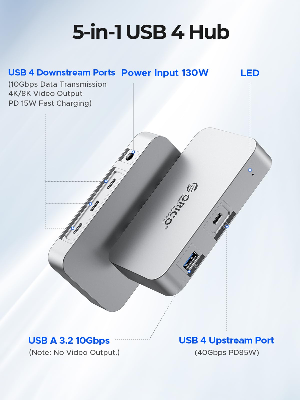 Foto 3 pulgar | Hub Usb4 Orico De 5 Puertos, 40 Gbps Con Carga Dc De 85 W Para Mac/windows - Venta Internacional.