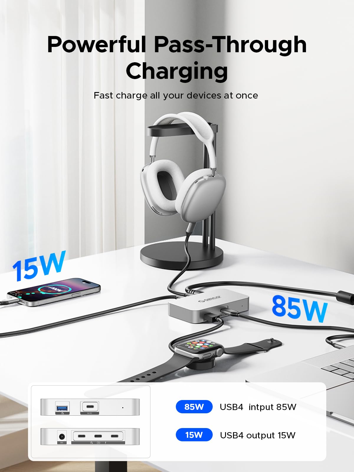 Foto 6 | Hub Usb4 Orico De 5 Puertos, 40 Gbps Con Carga Dc De 85 W Para Mac/windows - Venta Internacional.