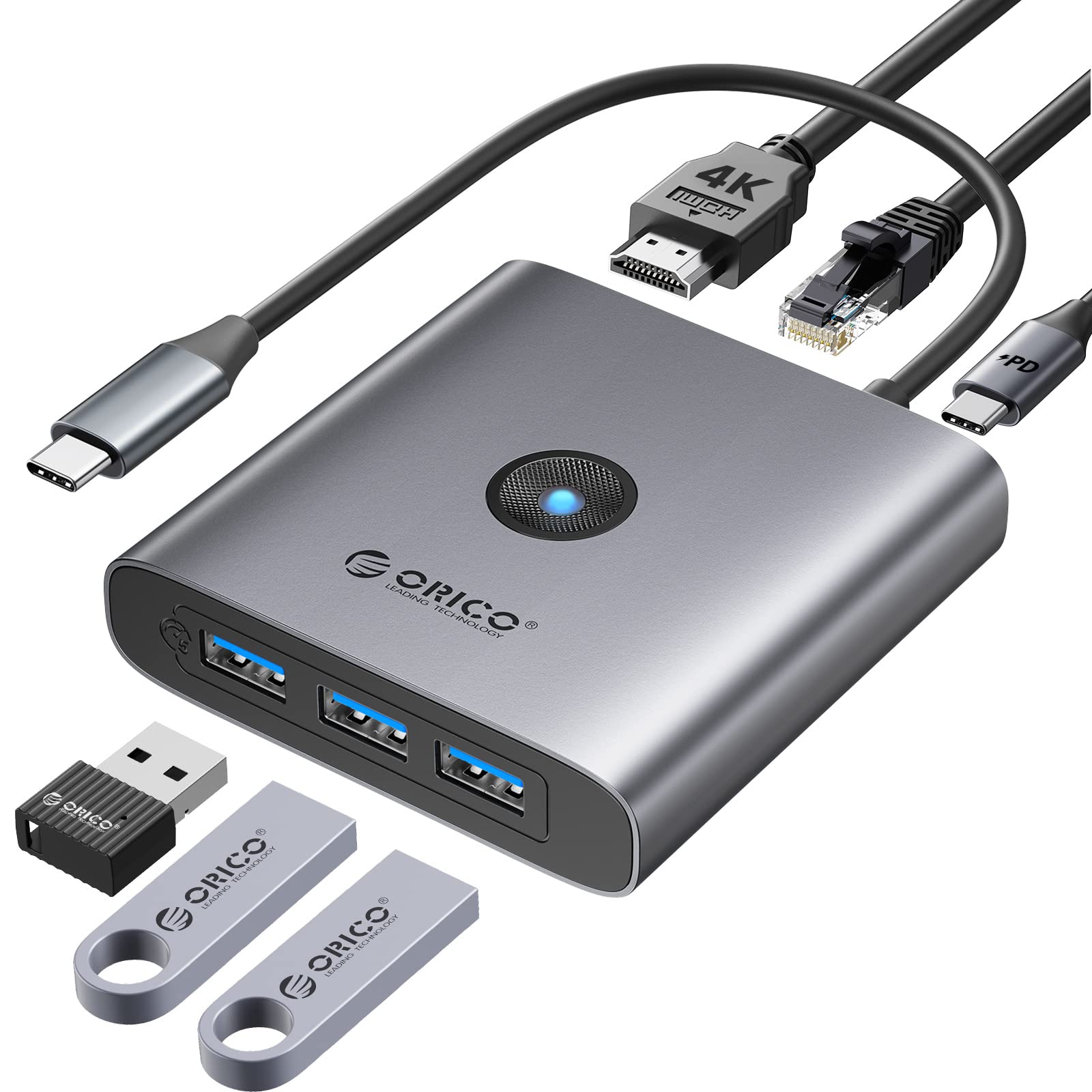 Foto 2 pulgar | Estación De Acoplamiento Usb C Orico 6 En 1 Con Hdmi 4k 3 Usb-a 3.0 - Venta Internacional.