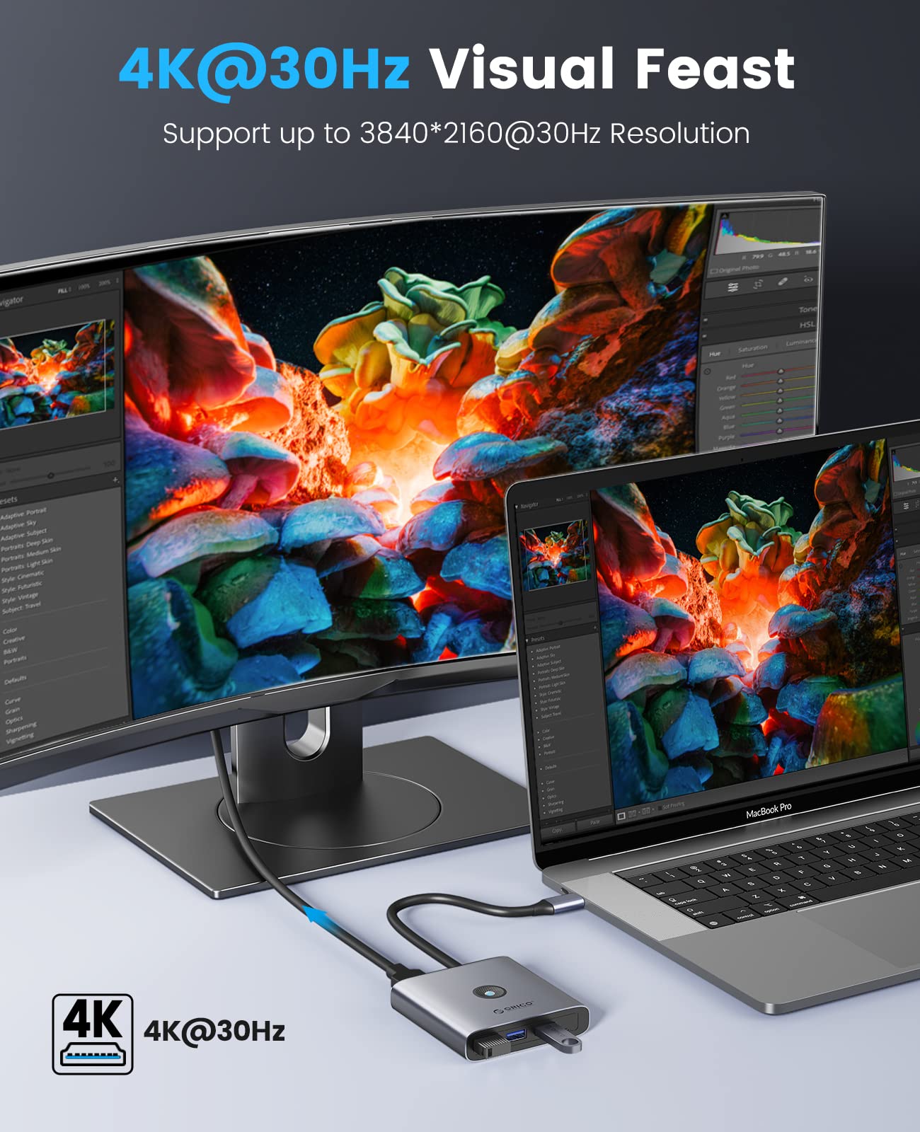 Foto 6 pulgar | Estación De Acoplamiento Usb C Orico 6 En 1 Con Hdmi 4k 3 Usb-a 3.0 - Venta Internacional.