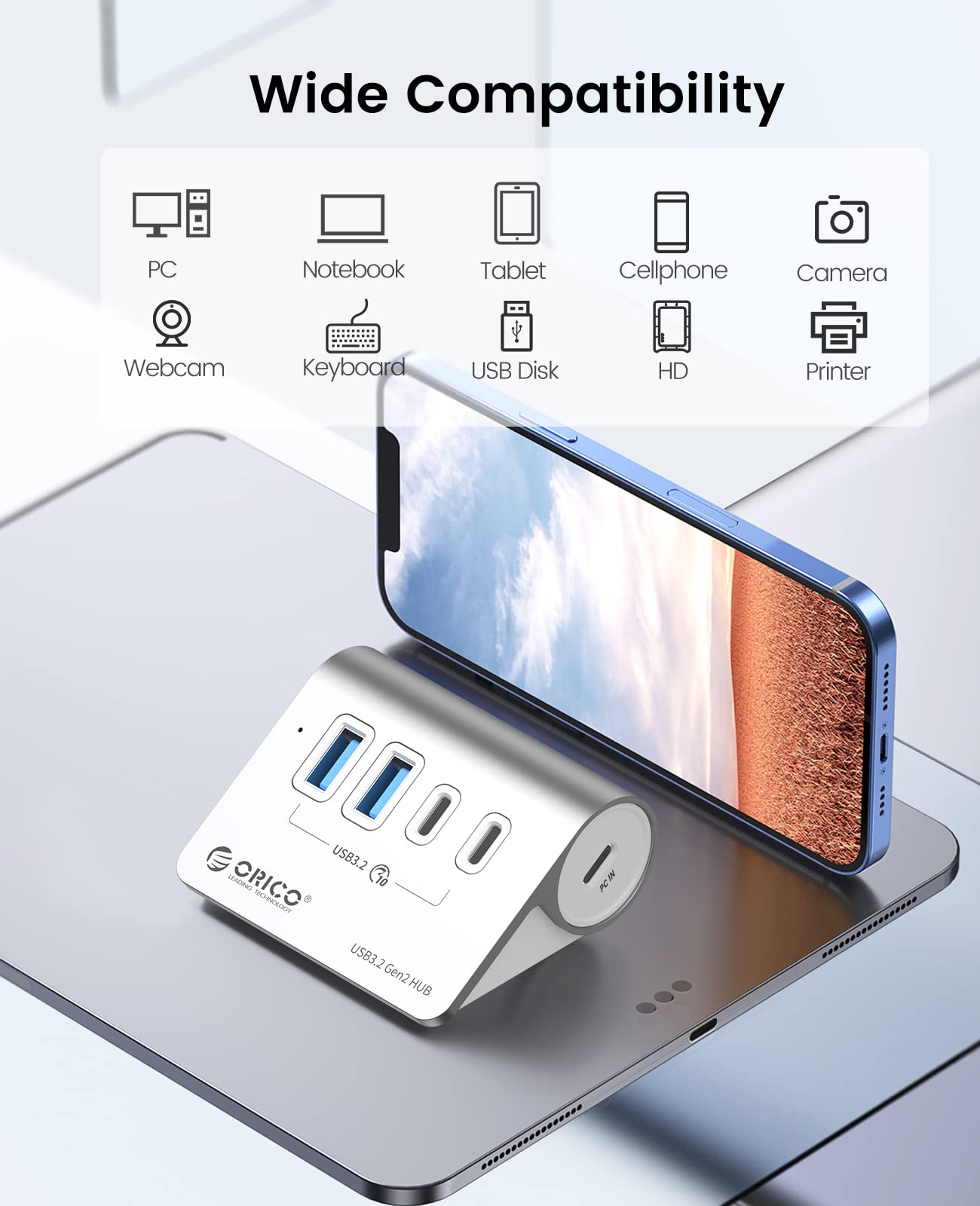 Foto 5 pulgar | Hub Usb Orico De 4 Puertos Usb 3.2 Gen 2 De 10 Gbps Con 2 Usb-a + 2 Usb-c - Venta Internacional.