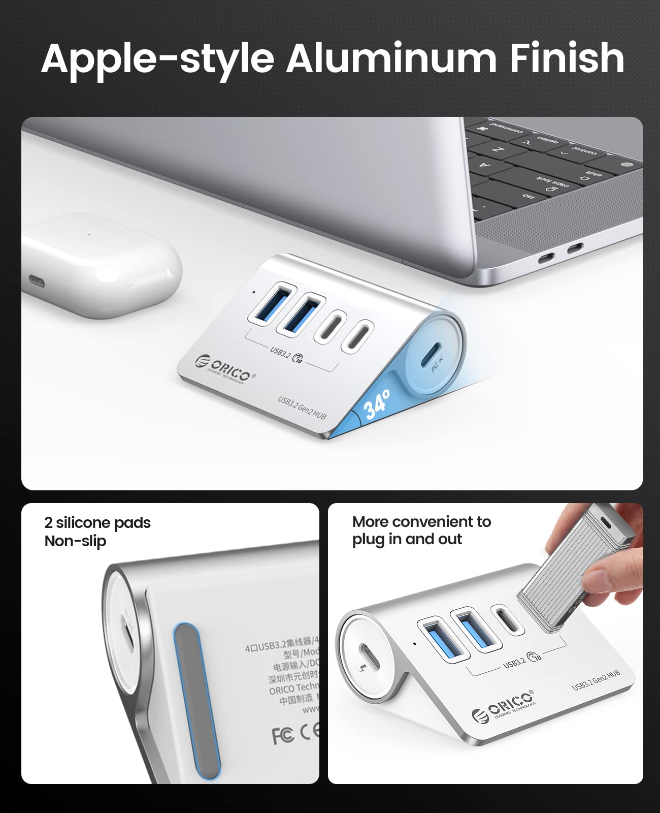 Foto 6 | Hub Usb Orico De 4 Puertos Usb 3.2 Gen 2 De 10 Gbps Con 2 Usb-a + 2 Usb-c - Venta Internacional.