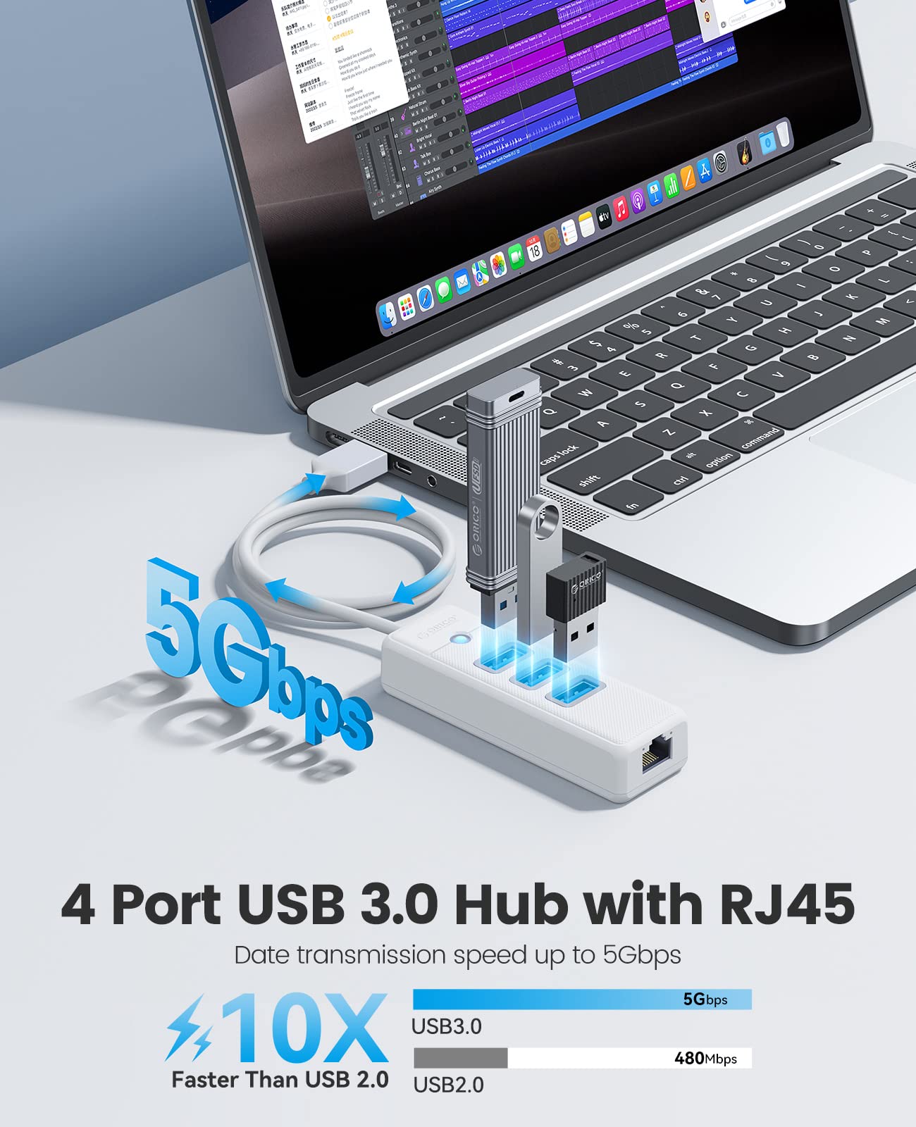 Foto 4 pulgar | Hub Usb Ethernet Orico De 4 Puertos Usb 3.0 Con Gigabit Ethernet - Venta Internacional.