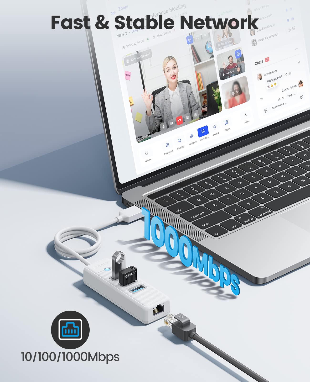 Foto 4 | Hub Usb Ethernet Orico De 4 Puertos Usb 3.0 Con Gigabit Ethernet - Venta Internacional.