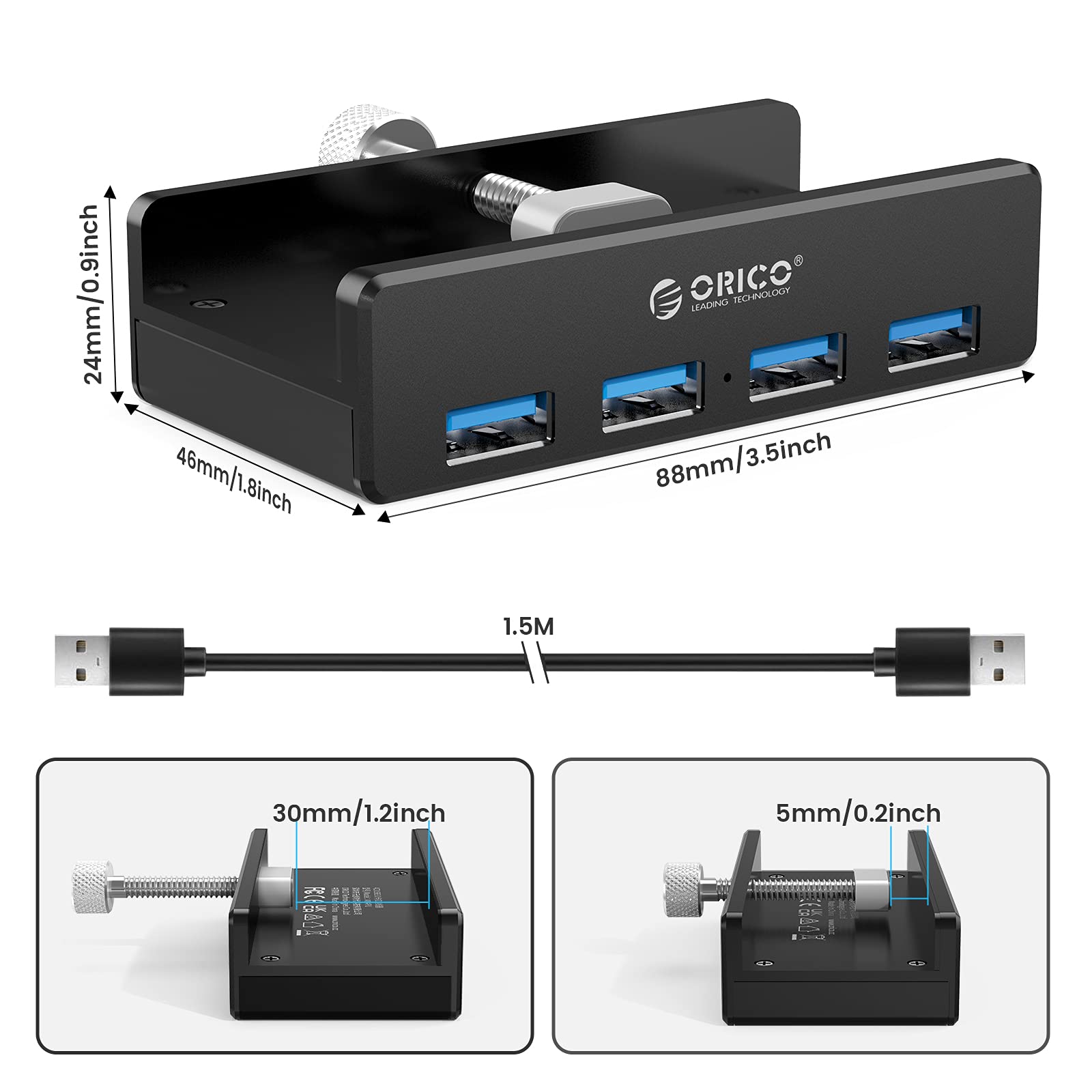Foto 7 pulgar | Hub Usb Orico Mh4pu Usb 3.0 De 4 Puertos Con Pinza Y Puerto De Alimentación - Venta Internacional.