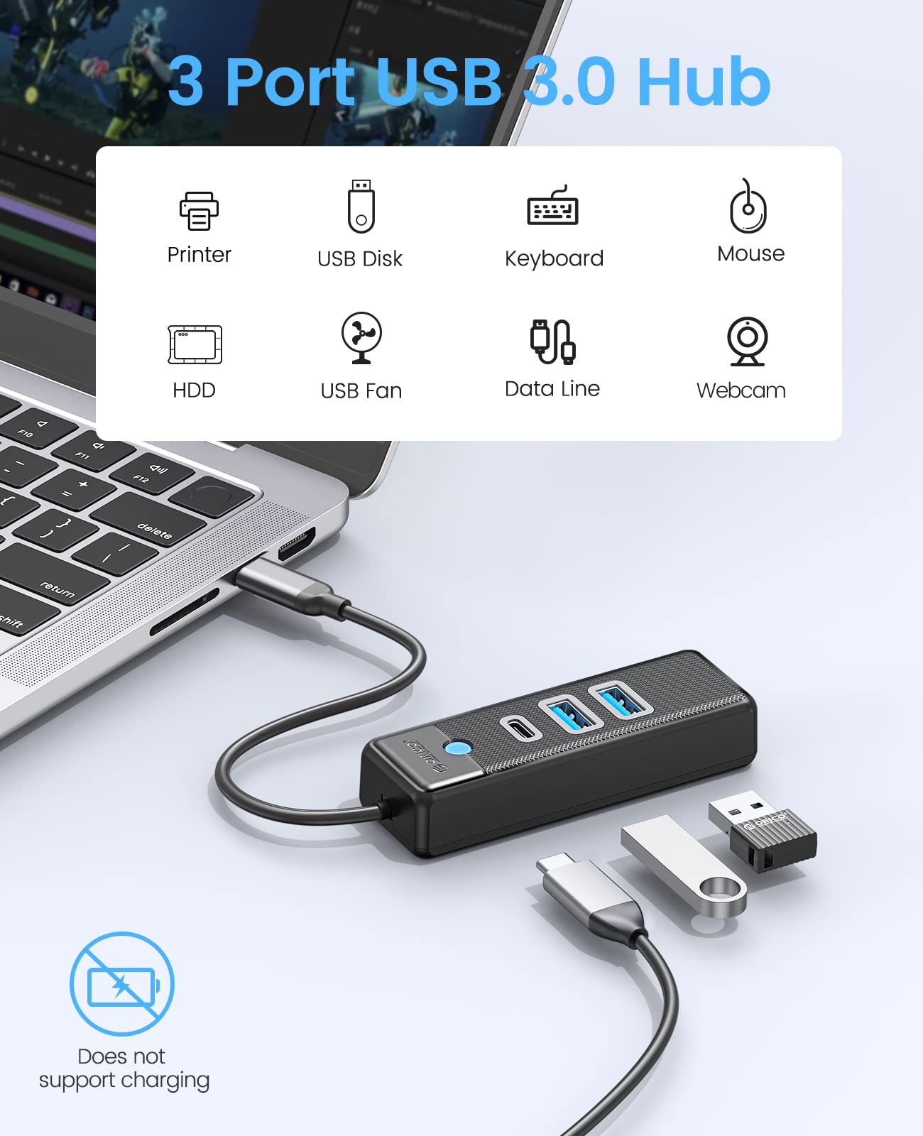 Foto 3 pulgar | Hub Usb C Orico Adaptador Usb 3.1 Tipo C A Usb 3.0 De 3 Puertos - Venta Internacional.