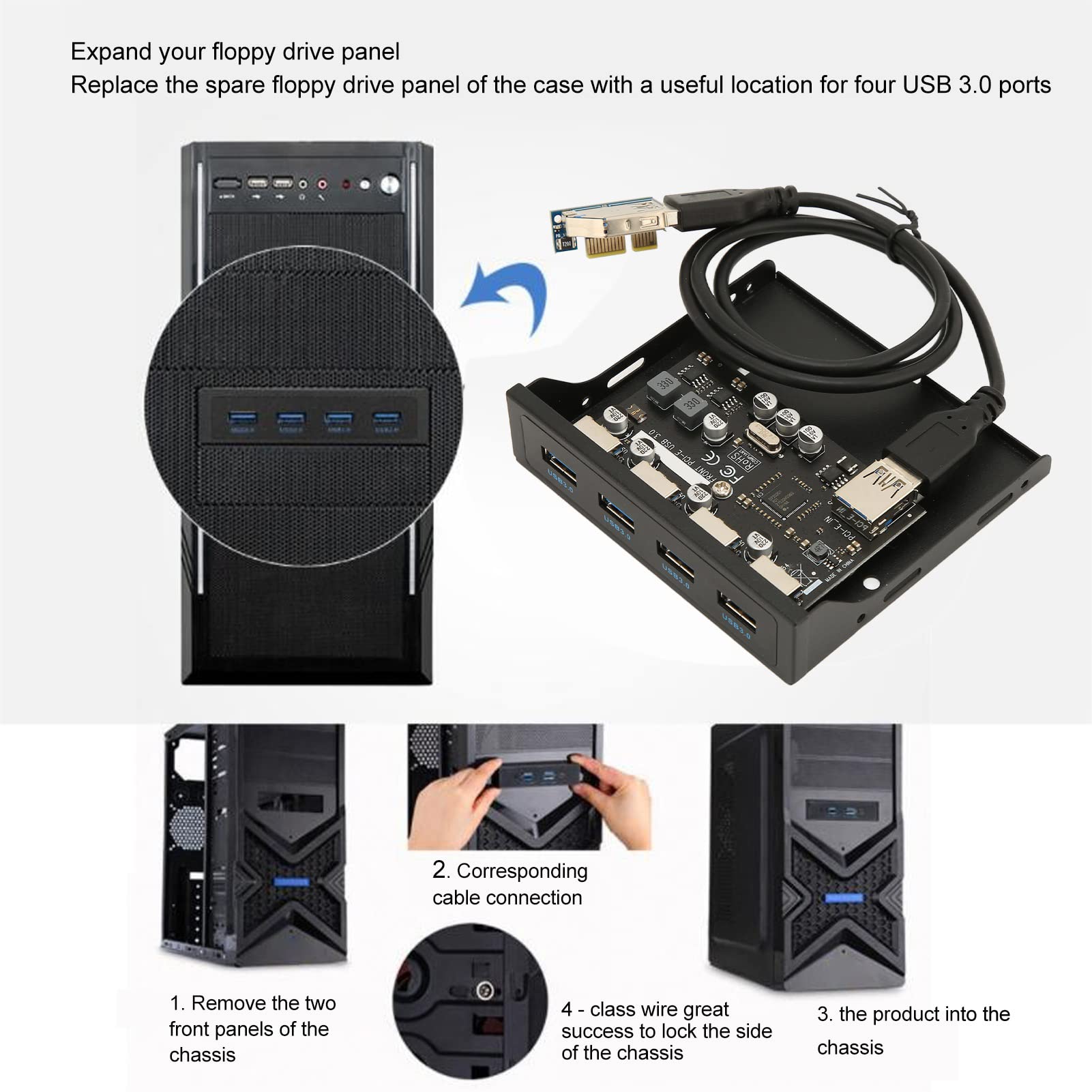 Foto 2 | Hub Pcie A Usb 3.0 Del Panel Frontal De 4 Puertos Con Lector De Tarjetas Hilitand - Venta Internacional.
