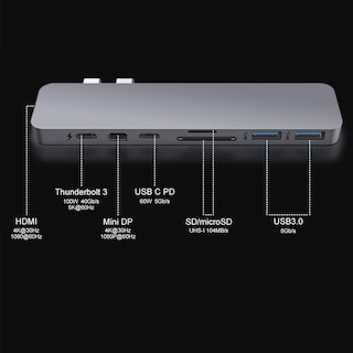 Foto 3 | Adaptador Usb C Hub Hyperdrive Mac Multipuerto Para Macbook, Gris - Venta Internacional.