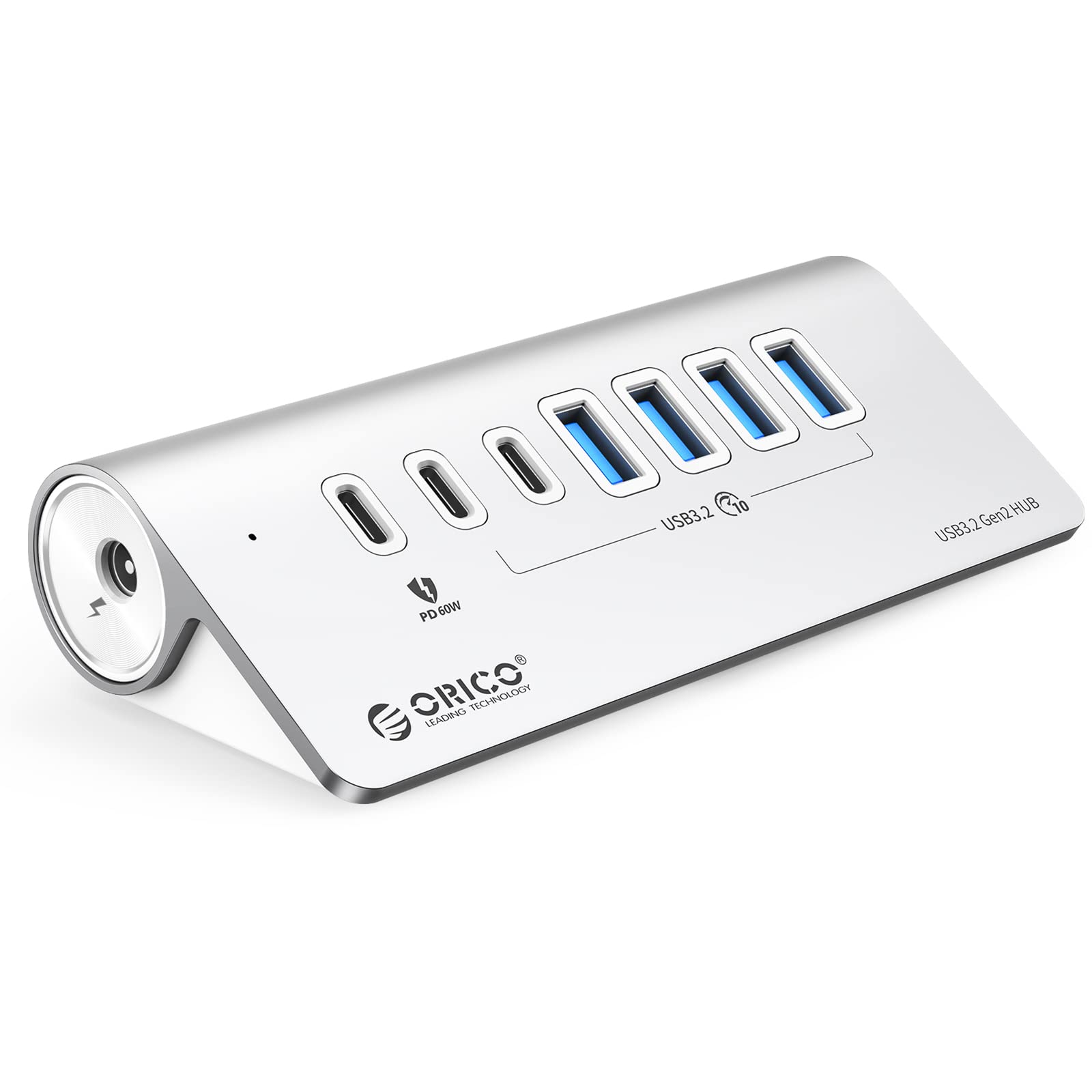 Hub Usb Orico De 7 Puertos Usb 3.2 Gen 2 De 10 Gbps Con Carga Pd De 60 W - Venta Internacional.
