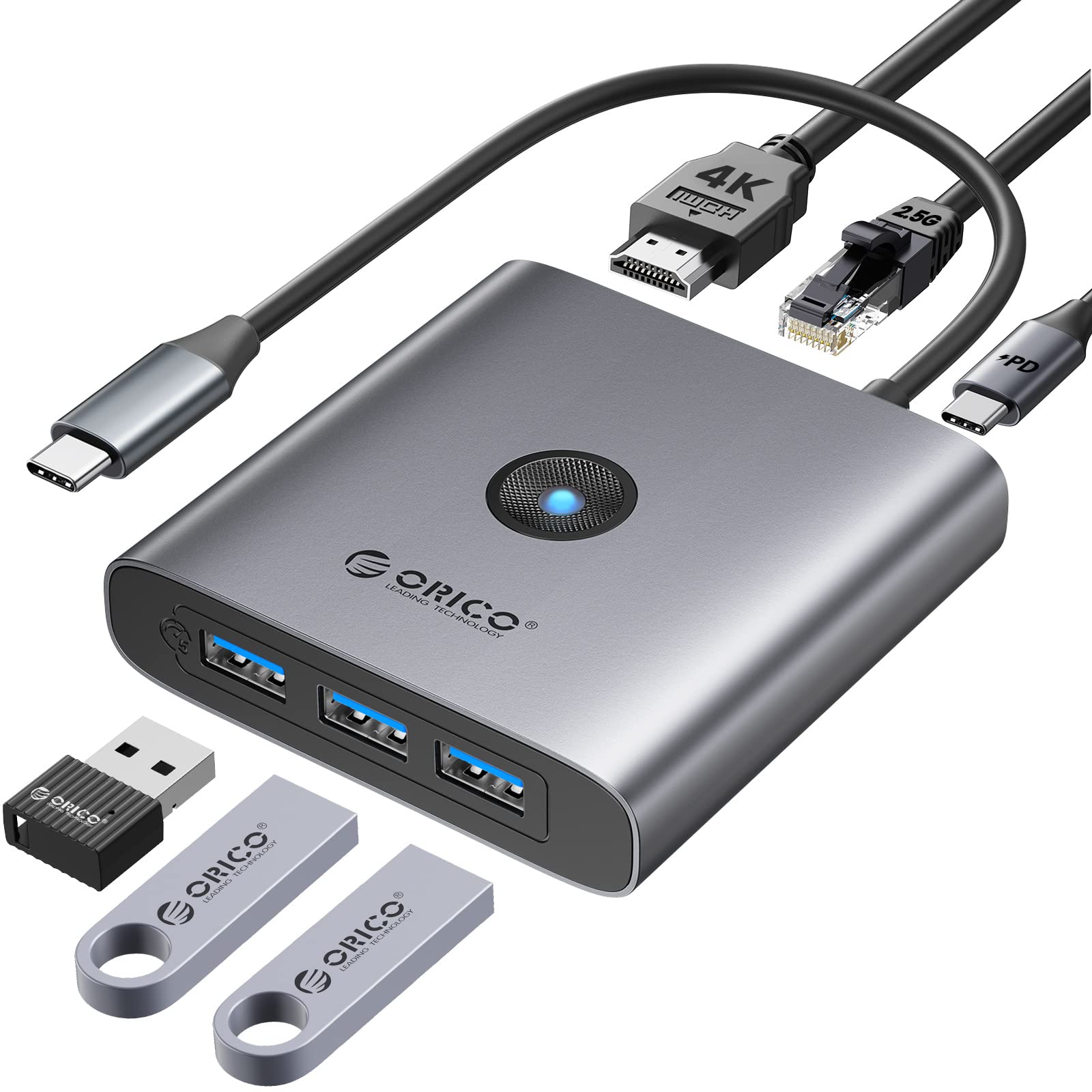 Hub Usb C Orico 6 En 1 Con Ethernet De 2,5 G, 3 Puertos Usb-a De 5 Gbps, Hdmi 4k - Venta Internacional.