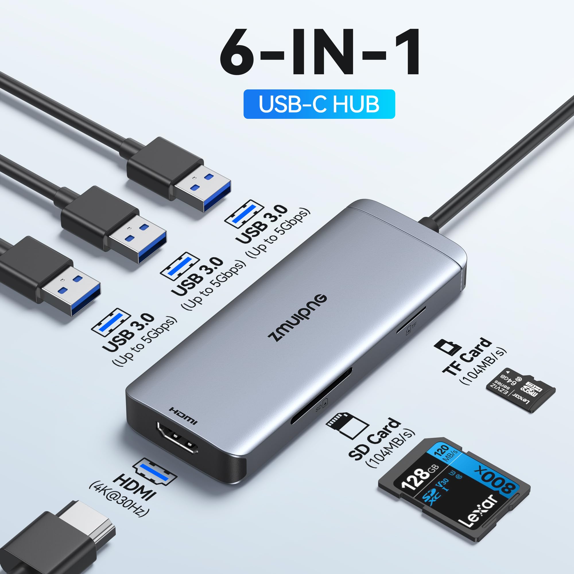 Foto 3 pulgar | Adaptador Usb C Hub Zmuipng 6 En 1 Con Hdmi 4k Para Macbook Air/pro - Venta Internacional.