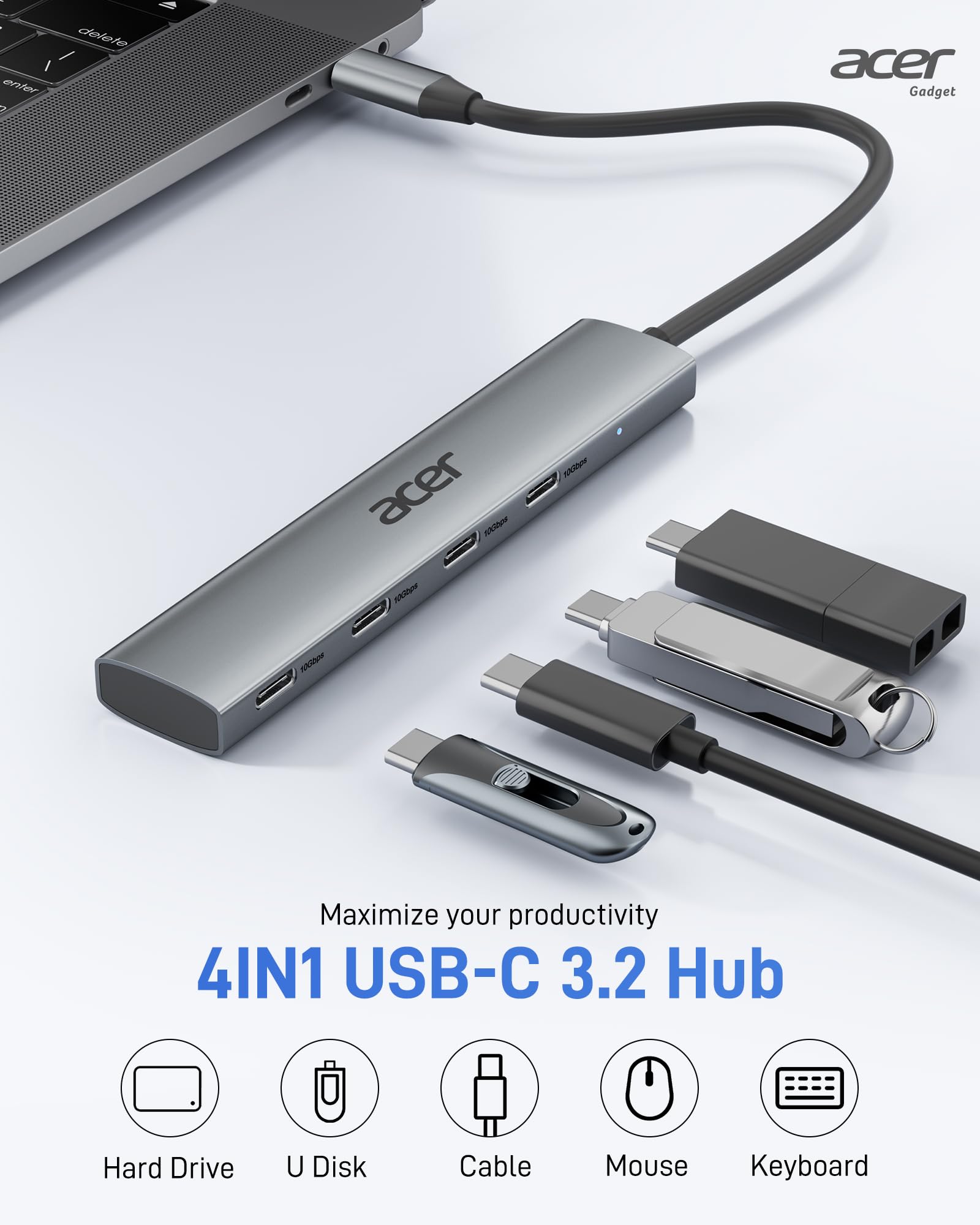Foto 3 pulgar | Divisor Usb C Hub Acer De 10 Gbps Tipo C Con 4 Puertos Usb C 3.2 - Venta Internacional.