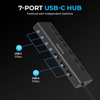 Foto 2 | Hub Usb-c Sabrent De 7 Puertos, 5 Gbps, Usb 3.2 Con Pd De 20 W Para Mac Pc - Venta Internacional.