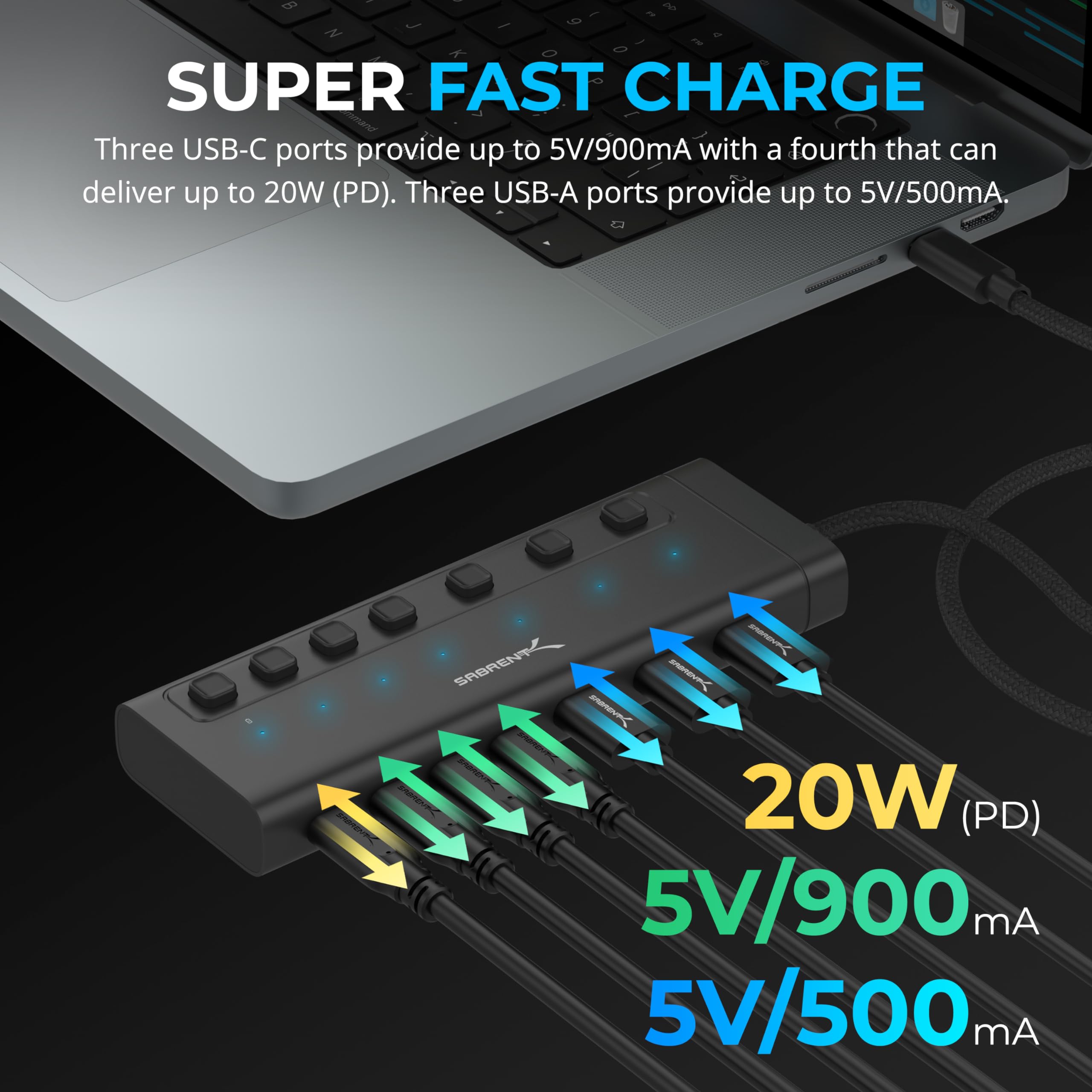 Foto 4 pulgar | Hub Usb-c Sabrent De 7 Puertos, 5 Gbps, Usb 3.2 Con Pd De 20 W Para Mac Pc - Venta Internacional.