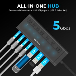 Foto 4 | Hub Usb-c Sabrent De 7 Puertos, 5 Gbps, Usb 3.2 Con Pd De 20 W Para Mac Pc - Venta Internacional.